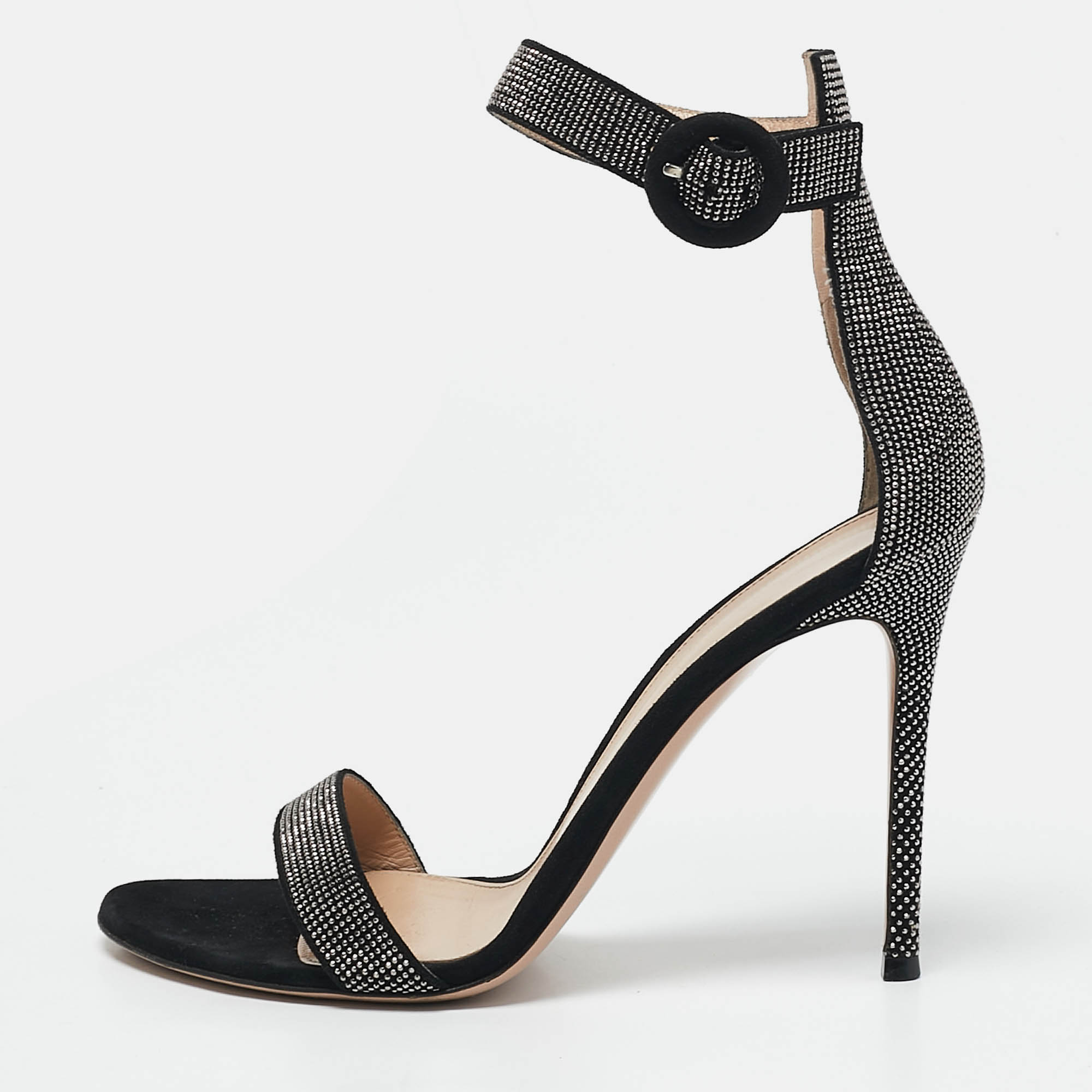 

Gianvito Rossi Black Suede Studded Lennox Sandals Size