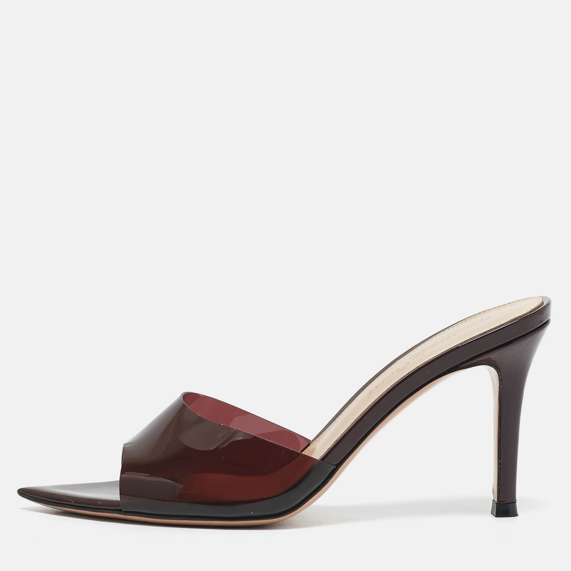 

Gianvito Rossi Brown PVC Elle Slide Sandals Size