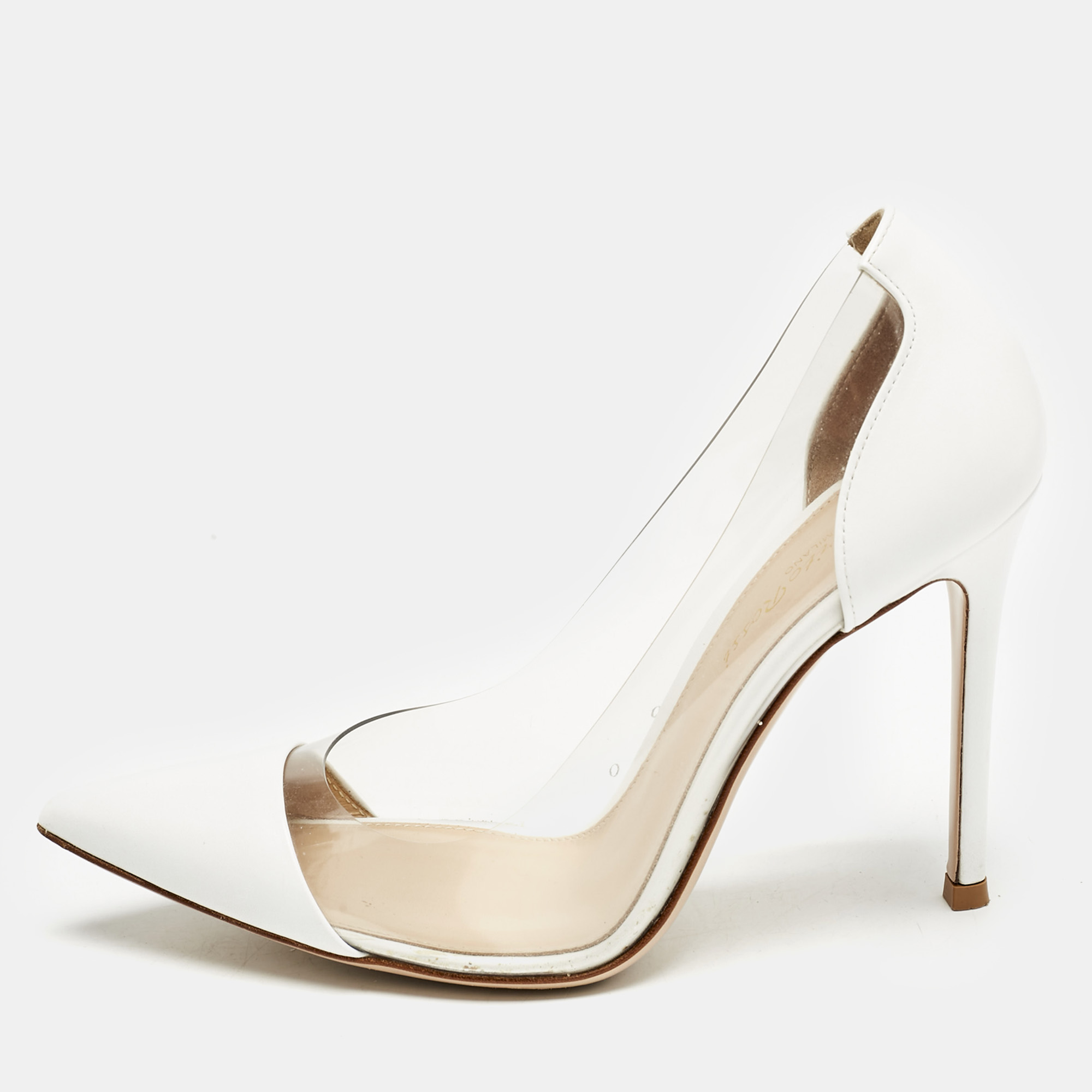 

Gianvito Rossi White Leather and PVC Plexi Pumps Size
