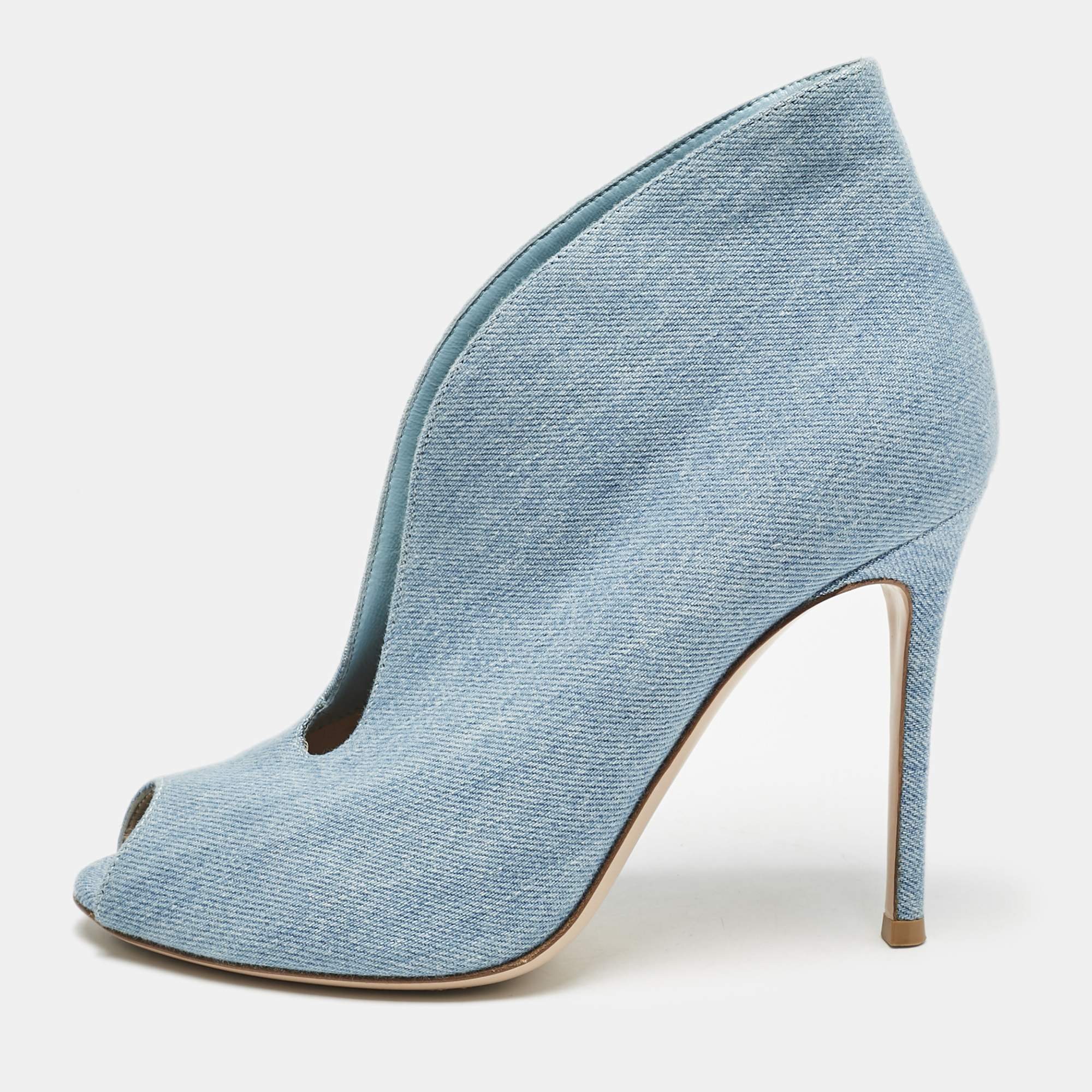 

Gianvito Rossi Blue Denim Fabric Vamp Peep Toe Booties Size