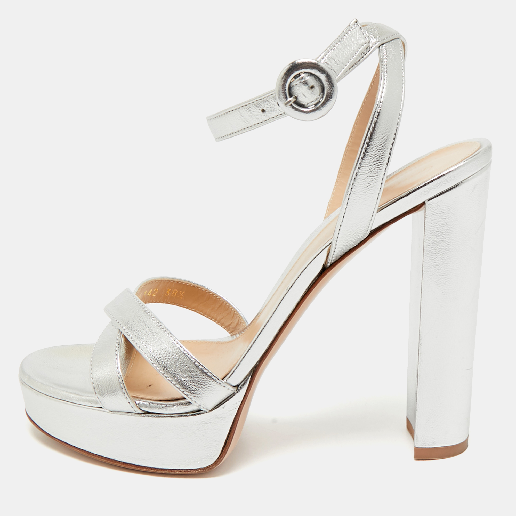 

Gianvito Rossi Silver Leather Ankle Strap Sandals Size