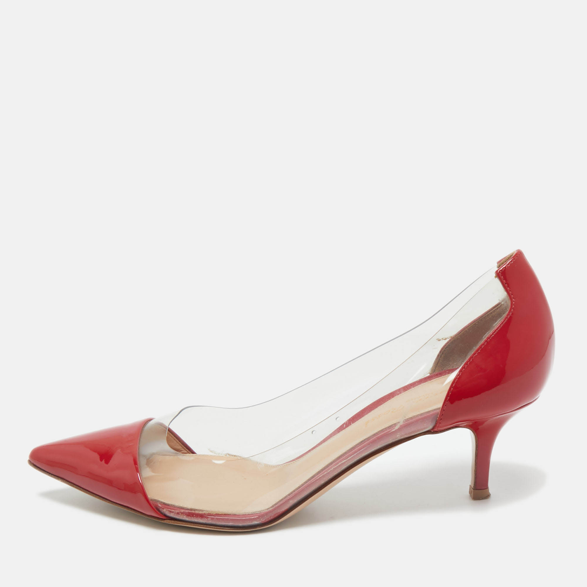

Gianvito Rossi Transparent/Red Patent Leather and PVC Plexi Pumps Size