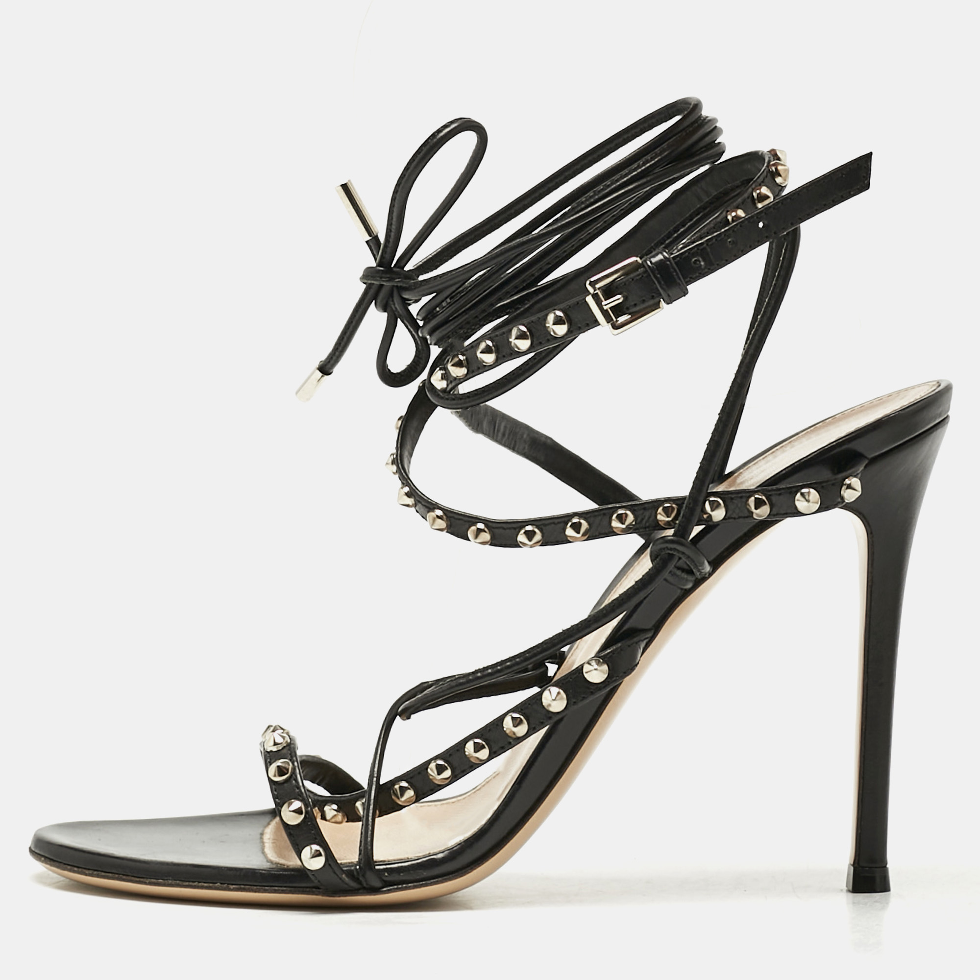 

Gianvito Rossi Black Leather Studded Gladiator Sandals Size