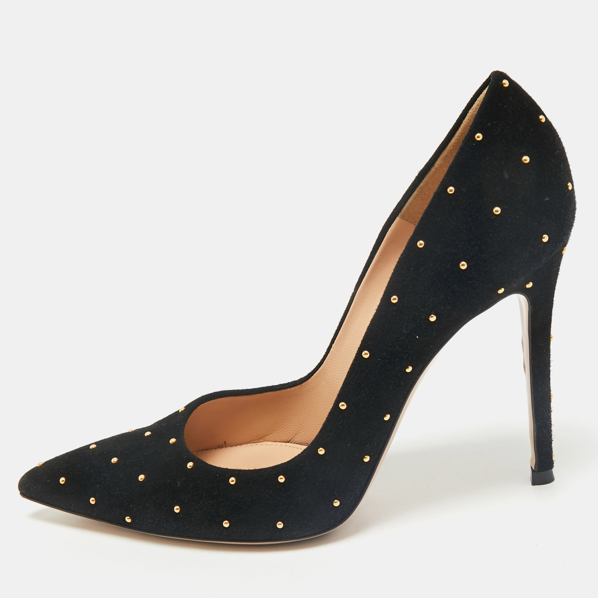 

Gianvito Rossi Black Studded Suede Pointed-Toe Pumps Size