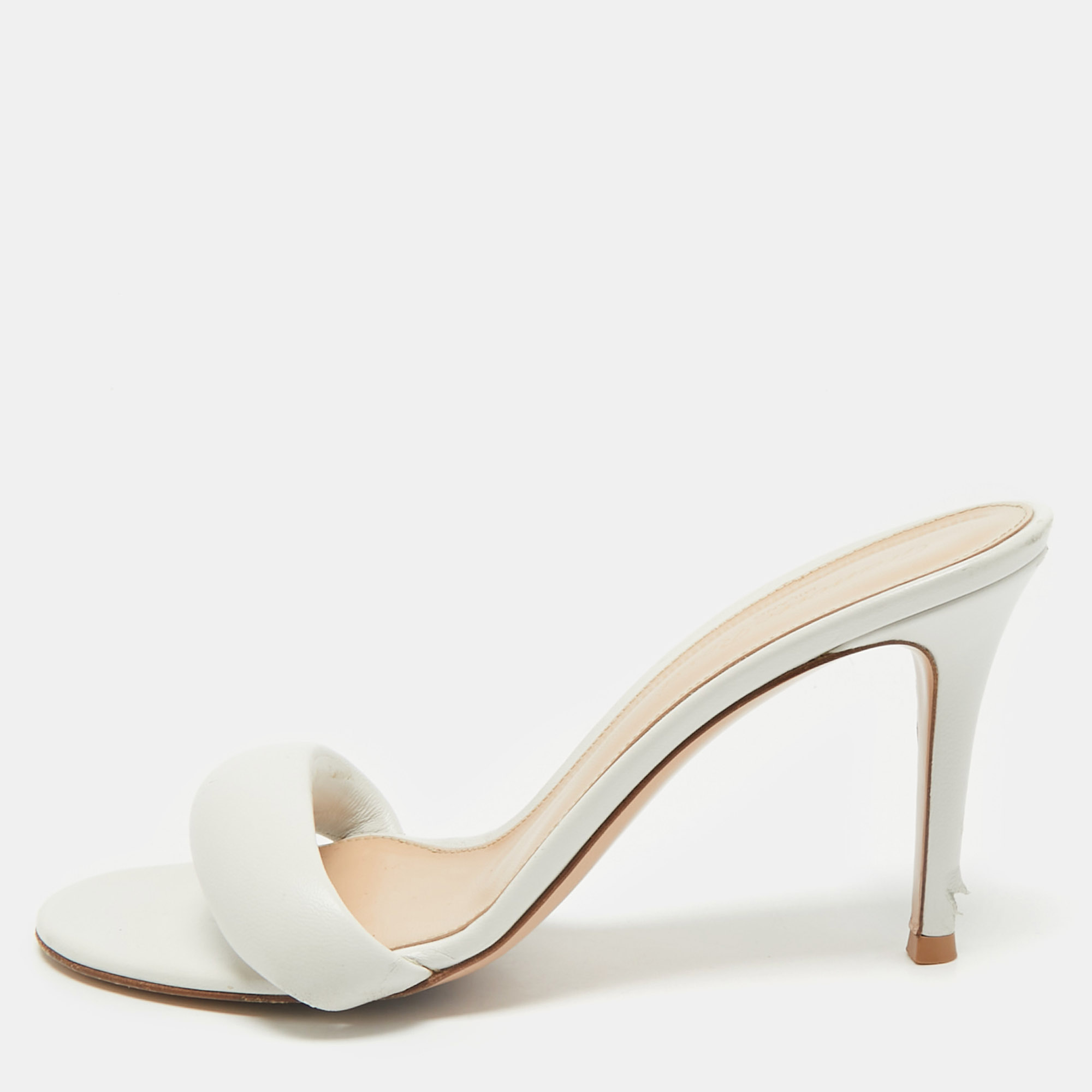 

Gianvito Rossi White Leather Bijoux Slides Size