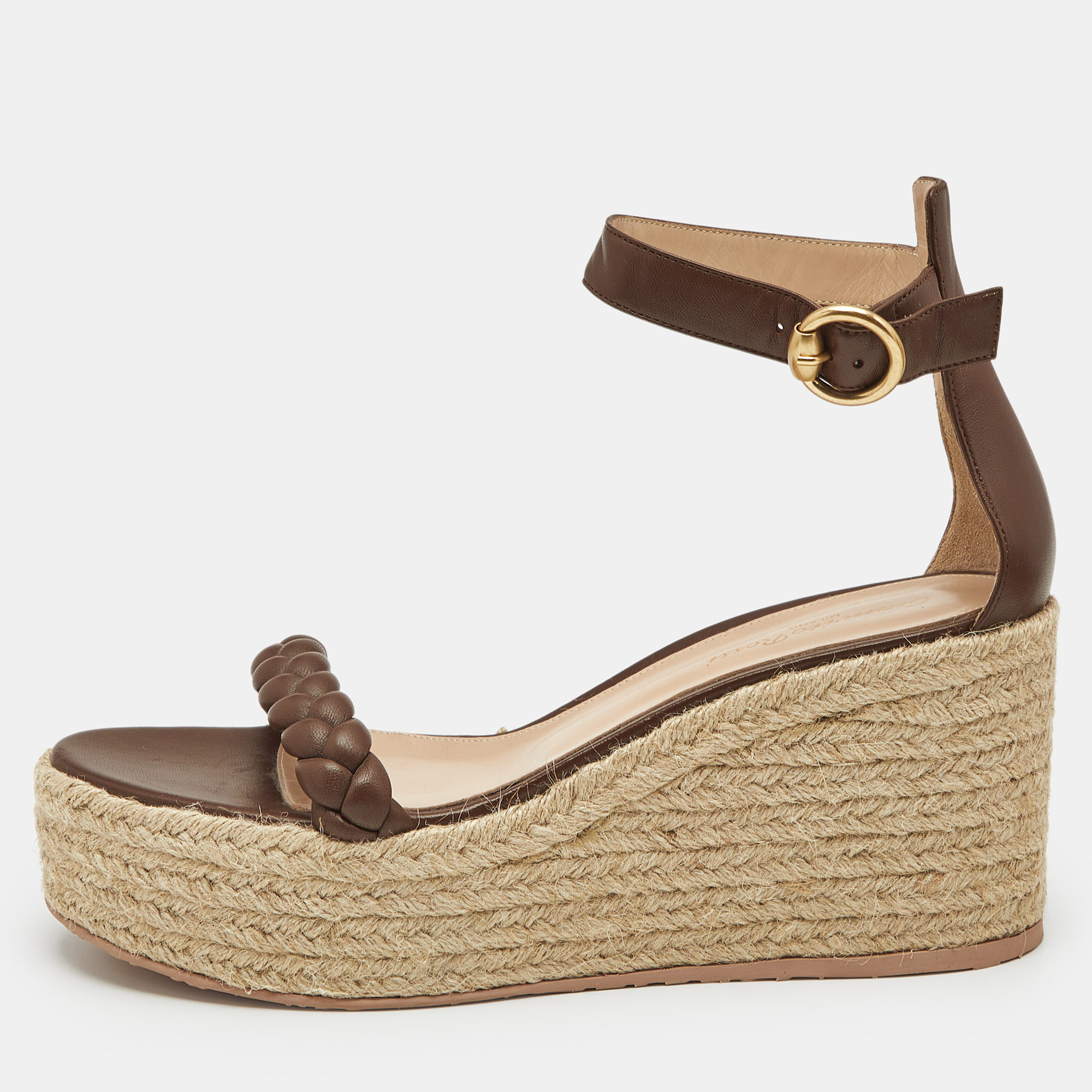 

Gianvito Rossi Brown Leather Merida Wedge Sandals Size