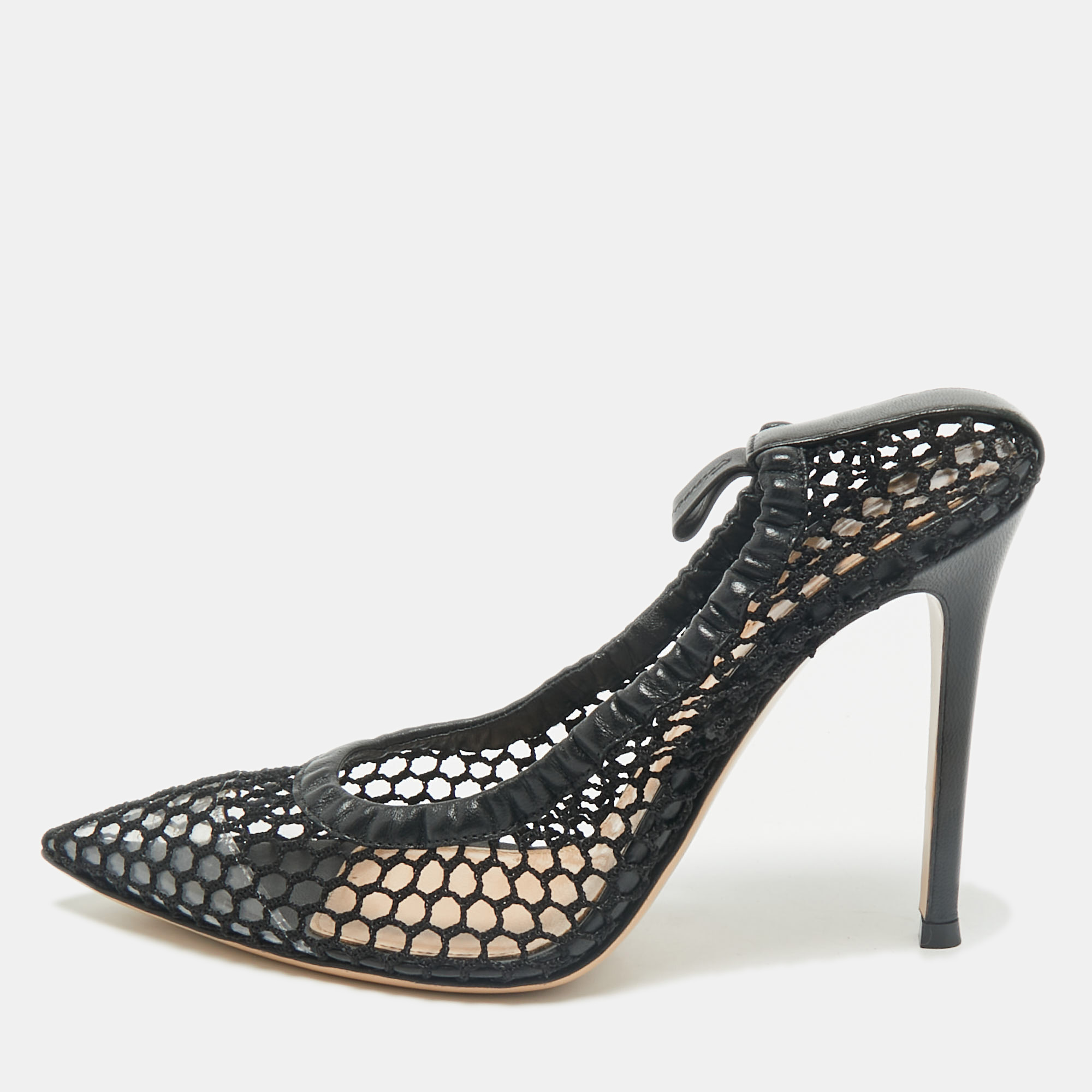 

Gianvito Rossi Black Mesh and Leather Trim Alisia Pointed Toe Pumps Size
