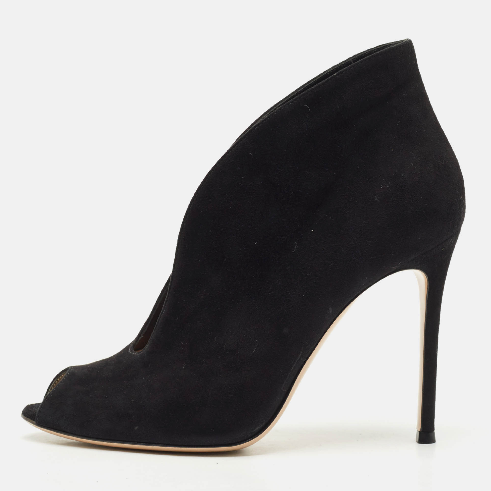 

Gianvito Rossi Black Suede Vamp Peep Toe Booties Size