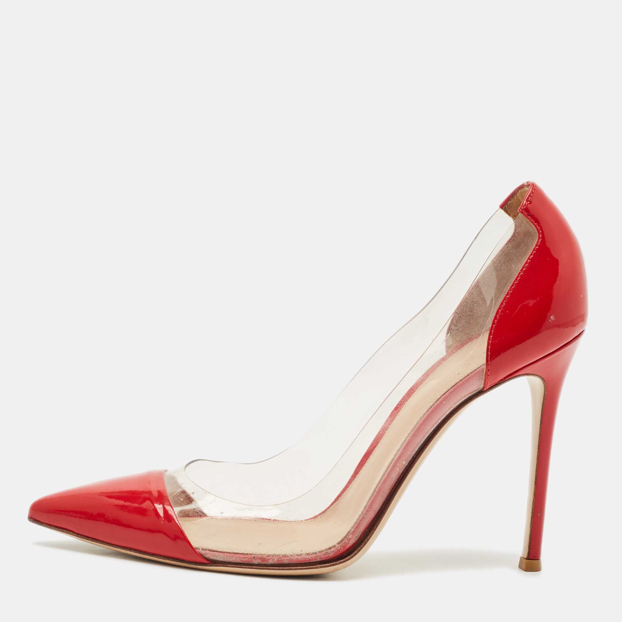 Pre-owned Gianvito Rossi Red/transparent Patent Leather And Pvc Plexi Pumps Size 39