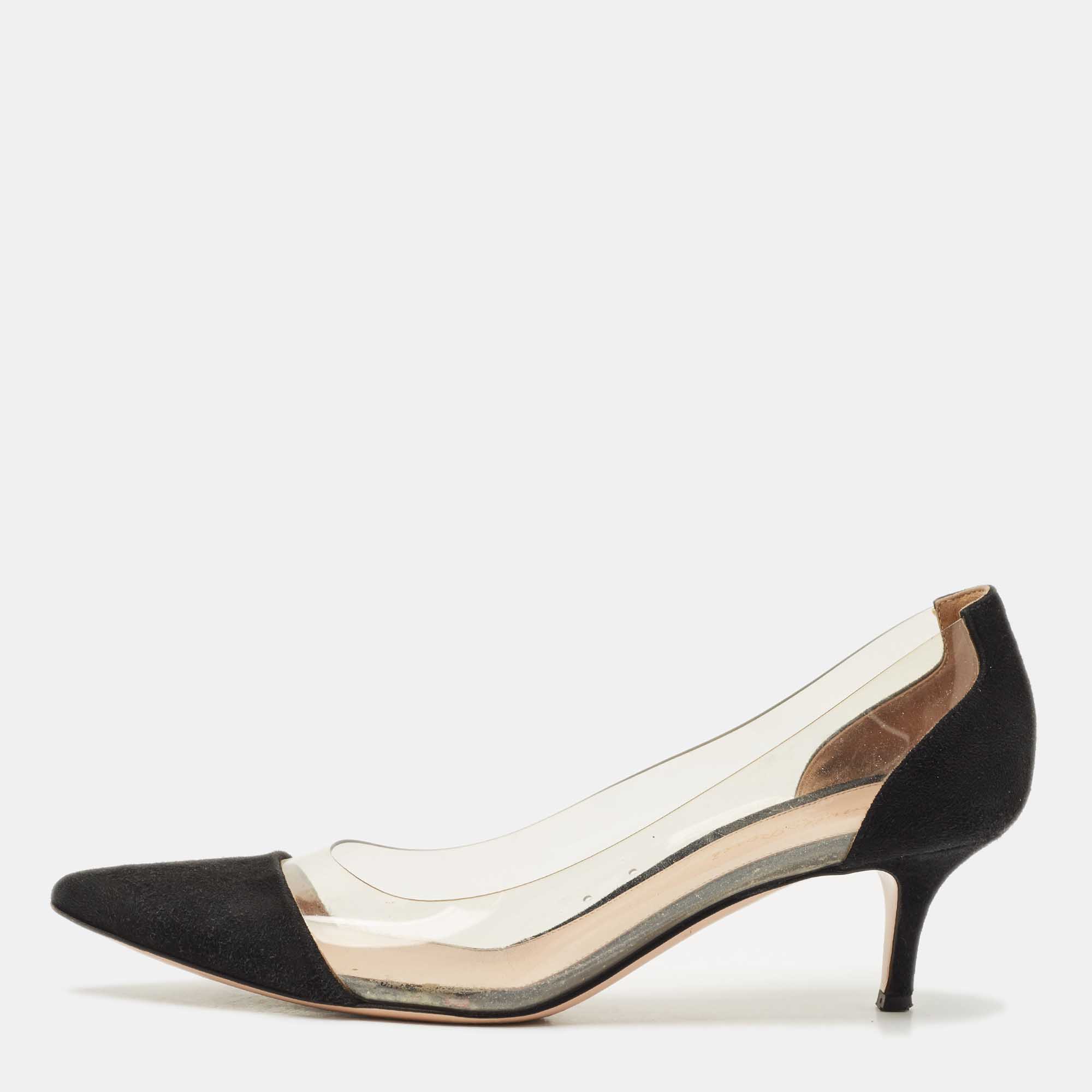 Pre-owned Gianvito Rossi Black/transparent Suede And Pvc Plexi Pumps Size 39