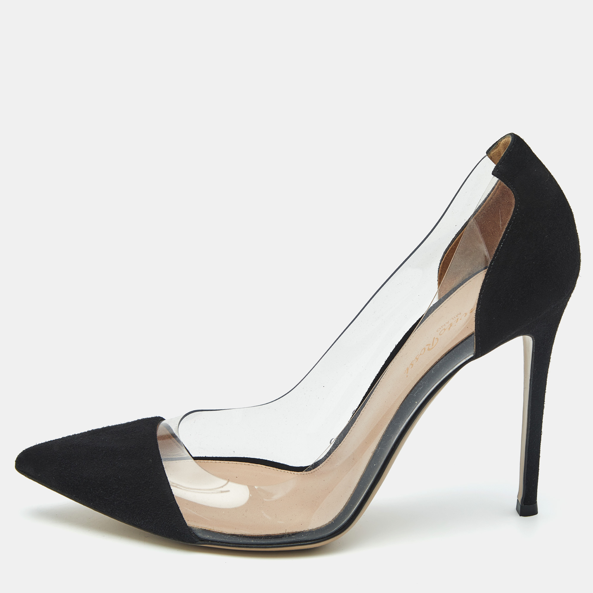 

Gianvito Rossi Black Suede and PVC Plexi Pumps Size