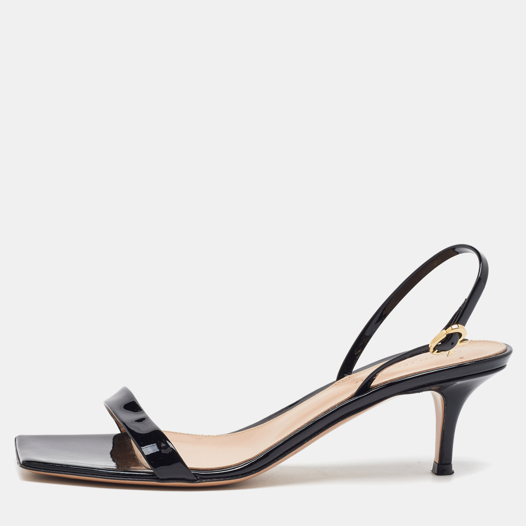 

Gianvito Rossi Black Patent Leather Ribbon Slingback Sandals Size