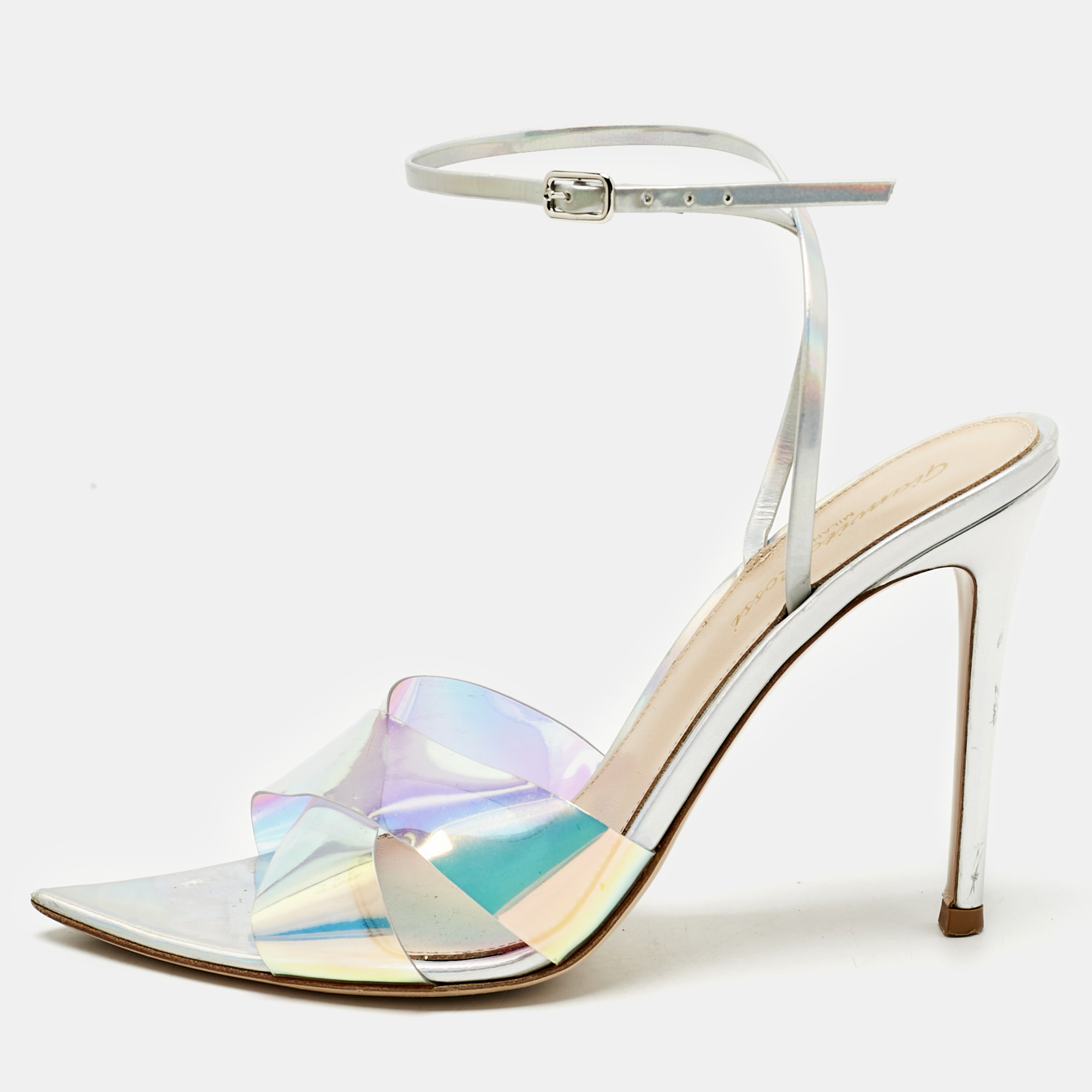 Pre-owned Gianvito Rossi Multicolor Iridescent Leather And Pvc Plexi Stark Sandals Size 38