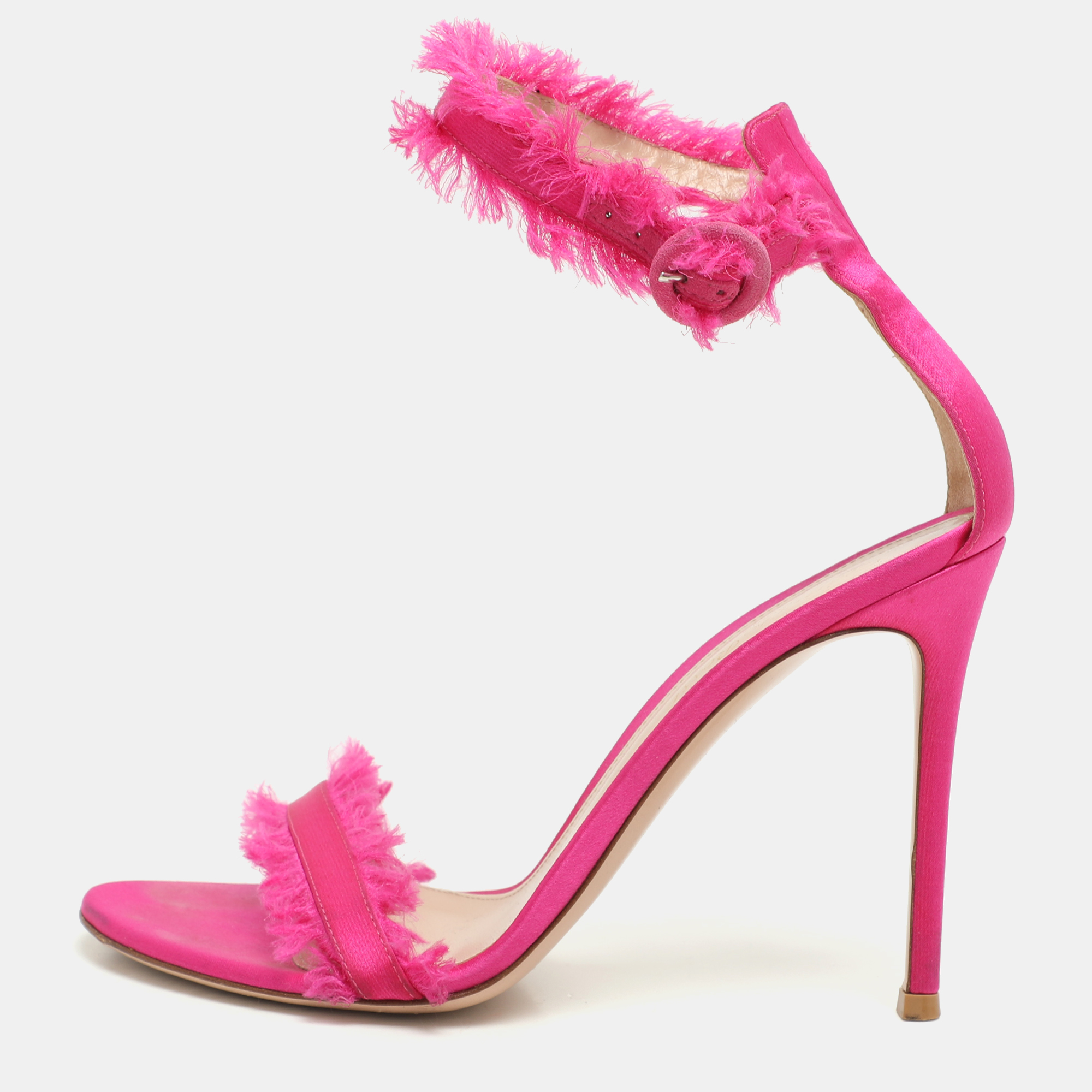 

Gianvito Rossi Pink Satin Portofino Fringe Sandals Size