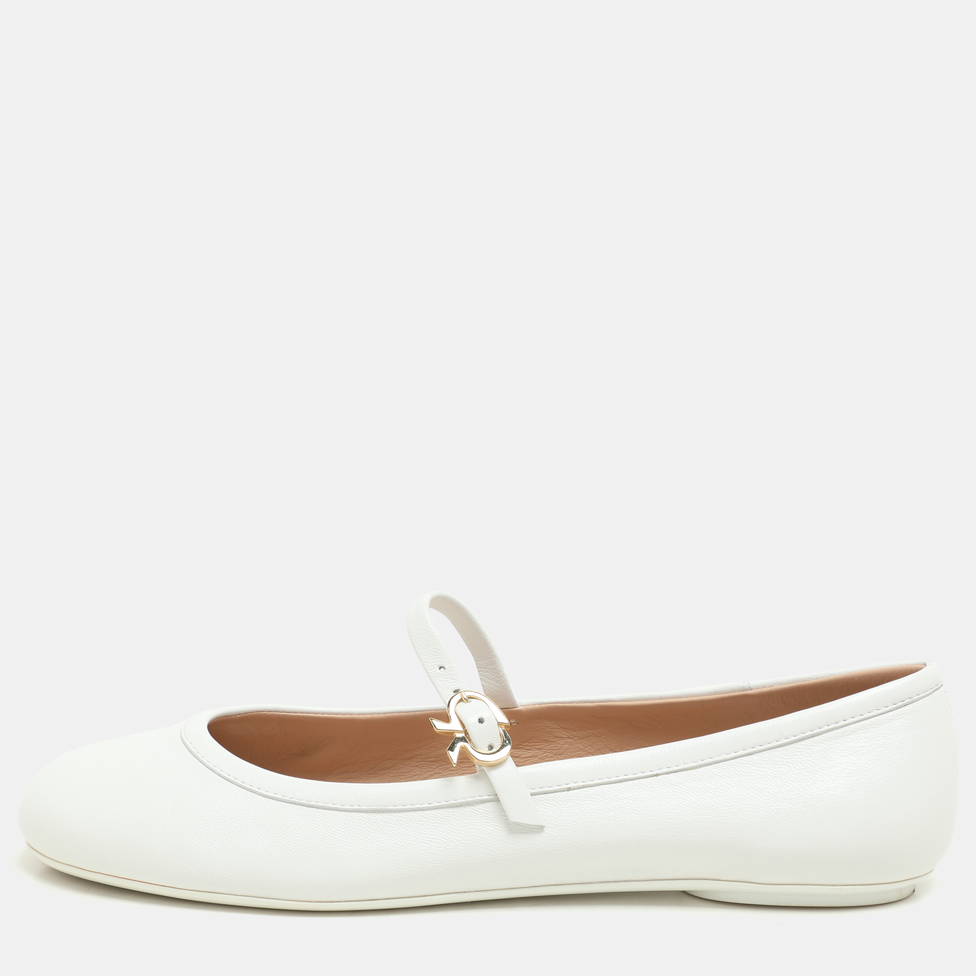 Pre-owned Gianvito Rossi White Leather Carla Ballet Flats Size 38