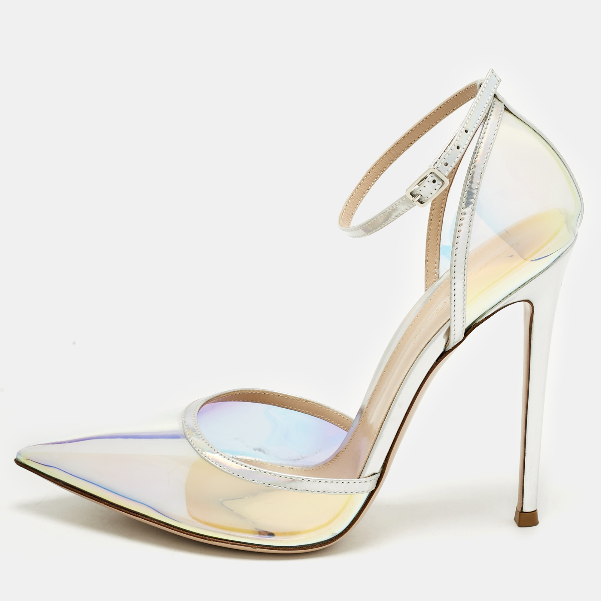 

Gianvito Rossi Iridescent Leather and PVC Ankle Strap Pumps Size, Multicolor