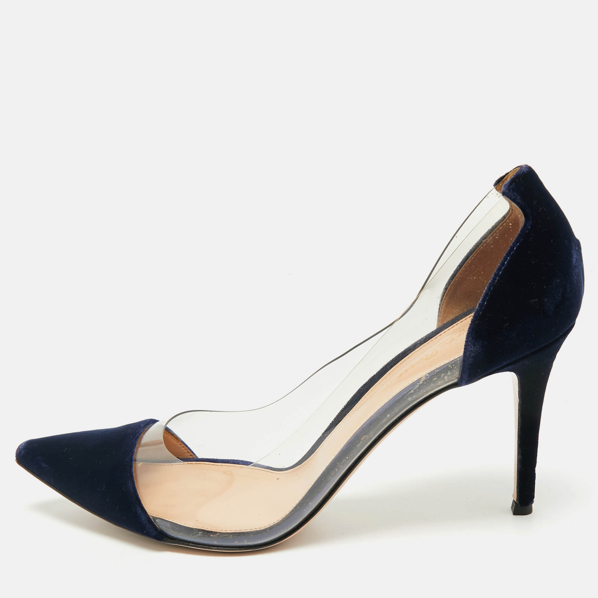 Pre-owned Gianvito Rossi Navy Blue Pvc And Velvet Plexi Pumps Size 41.5