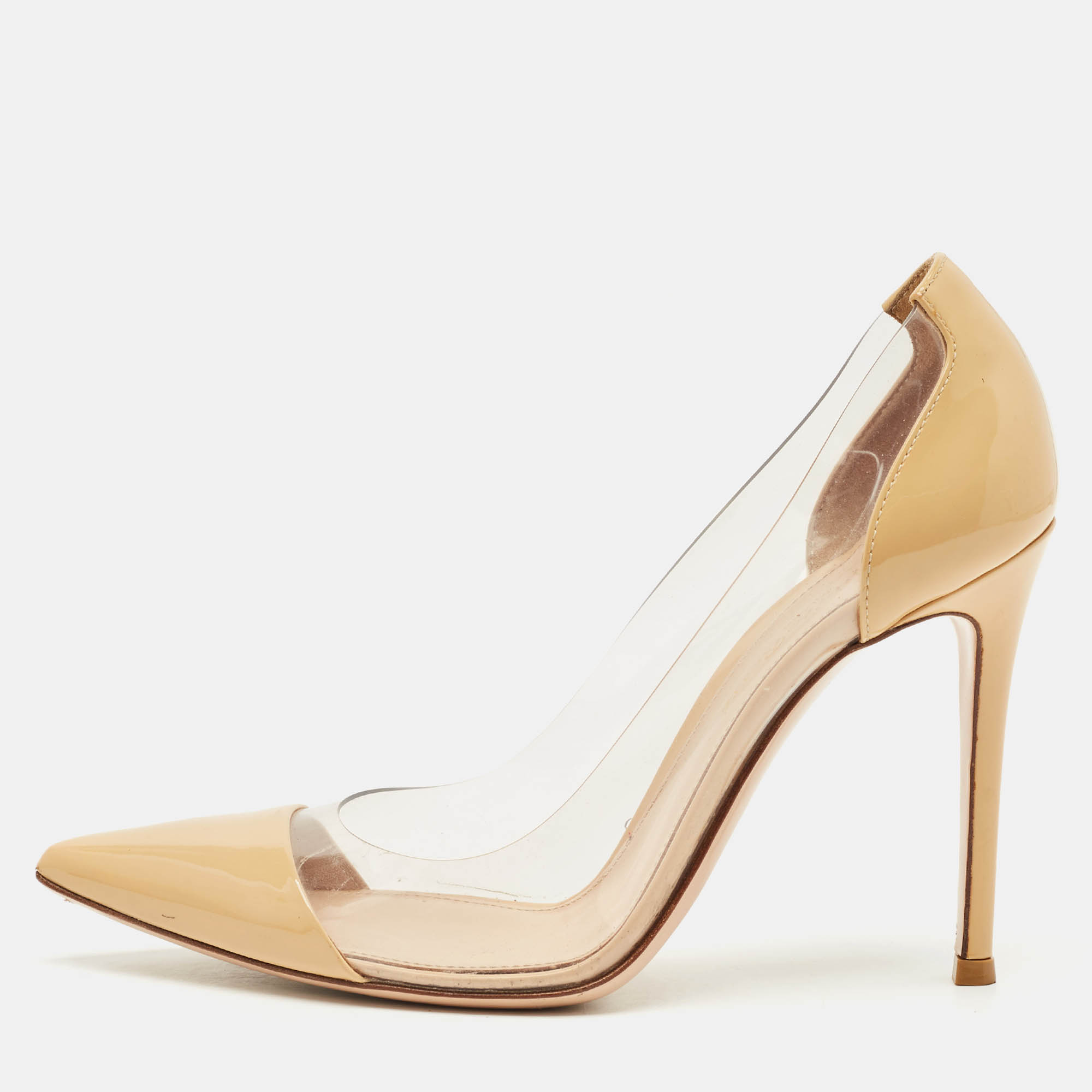 

Gianvito Rossi Beige/Transparent Patent Leather and PVC Plexi Pointed Toe Pumps Size
