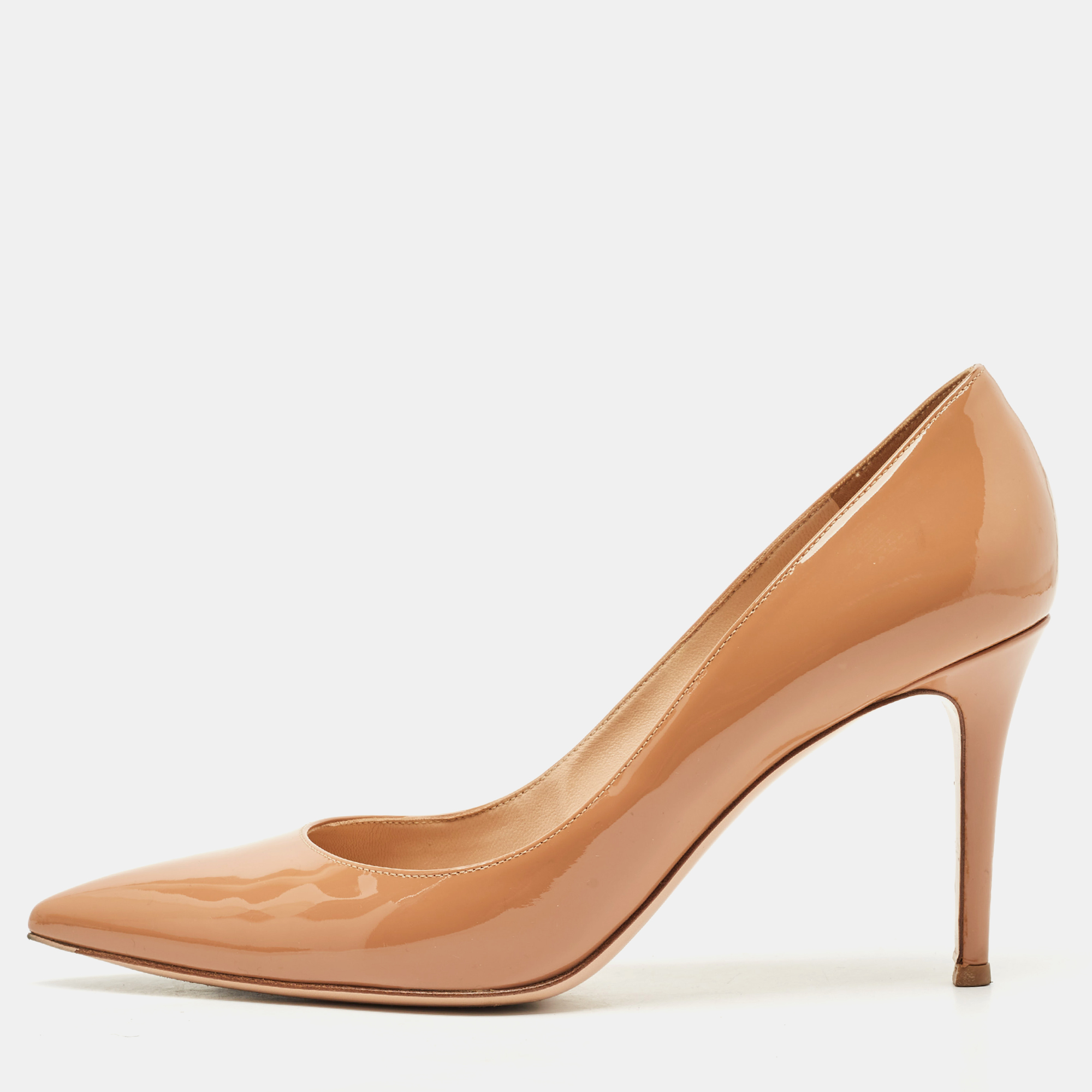 Pre-owned Gianvito Rossi Beige Patent Leather Gianvito 85 Pointed Toe Pumps Size 41