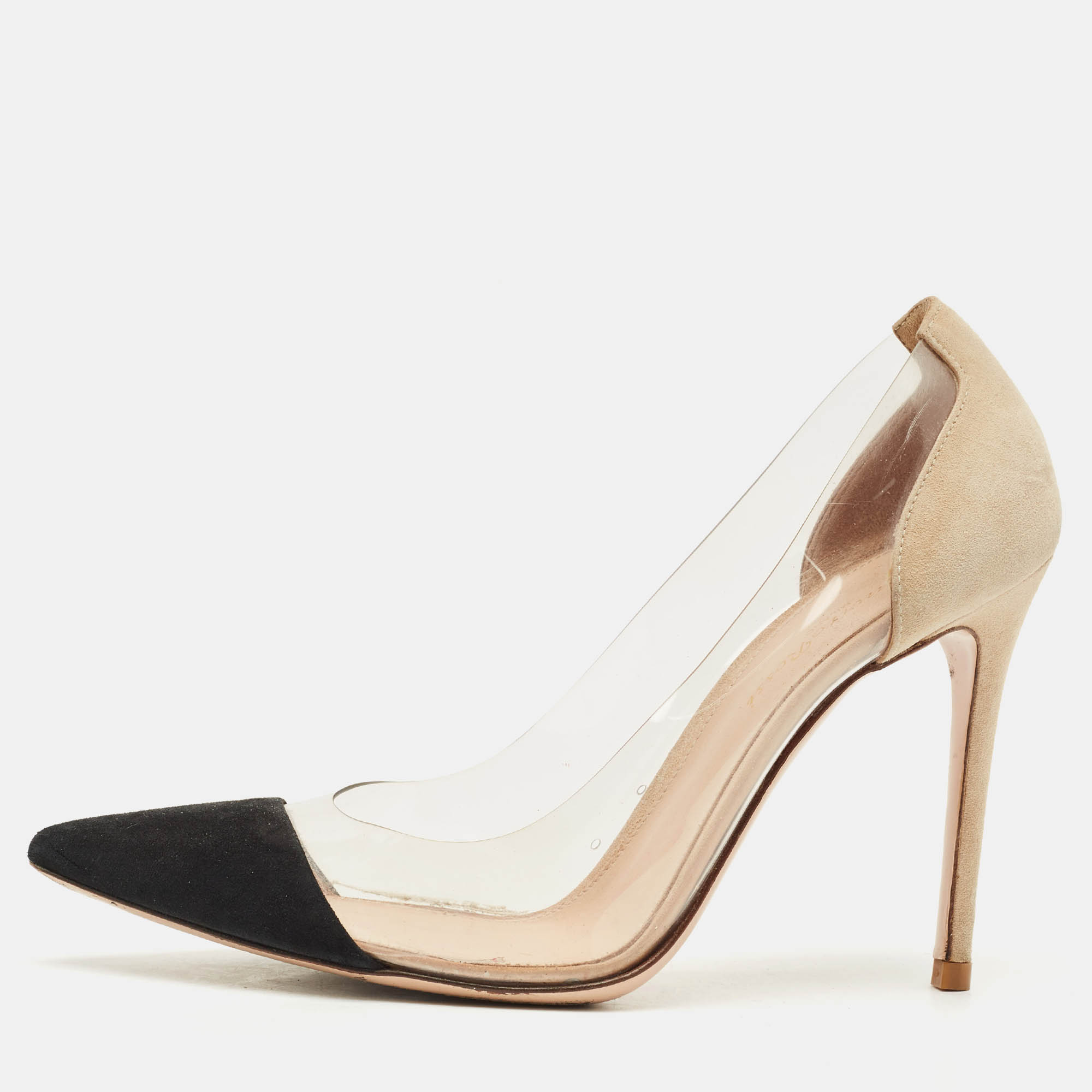 

Gianvito Rossi Black/Beige Suede and PVC Plexi Pumps Size, Transparent