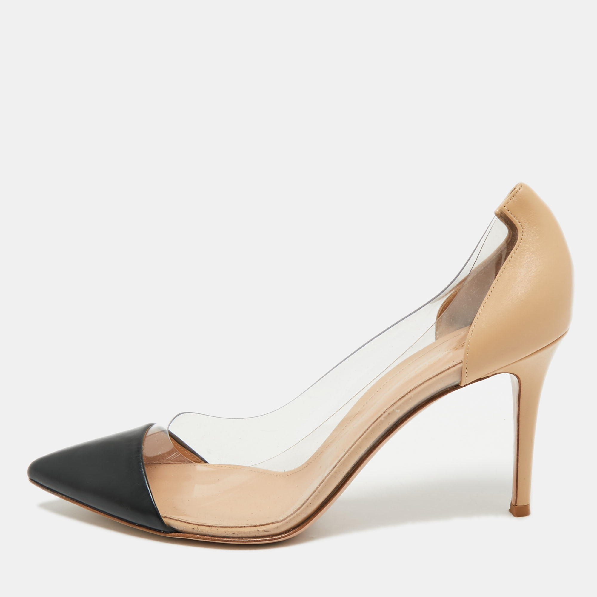 Pre-owned Gianvito Rossi Two Tone Patent Leather And Pvc Plexi Pumps Size 41 In Beige