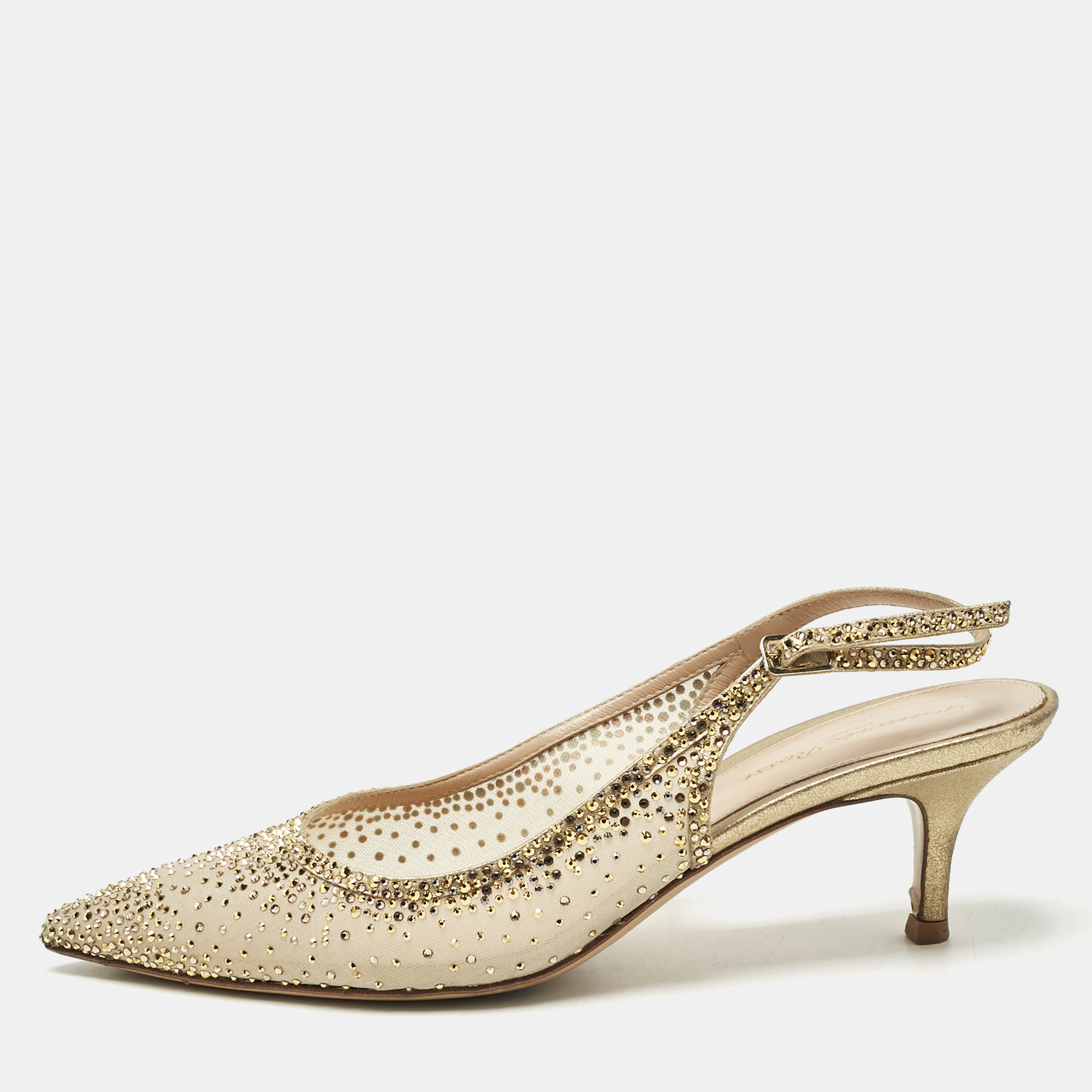 

Gianvito Rossi Gold Mesh Regina Crystals Slingback Pumps Size