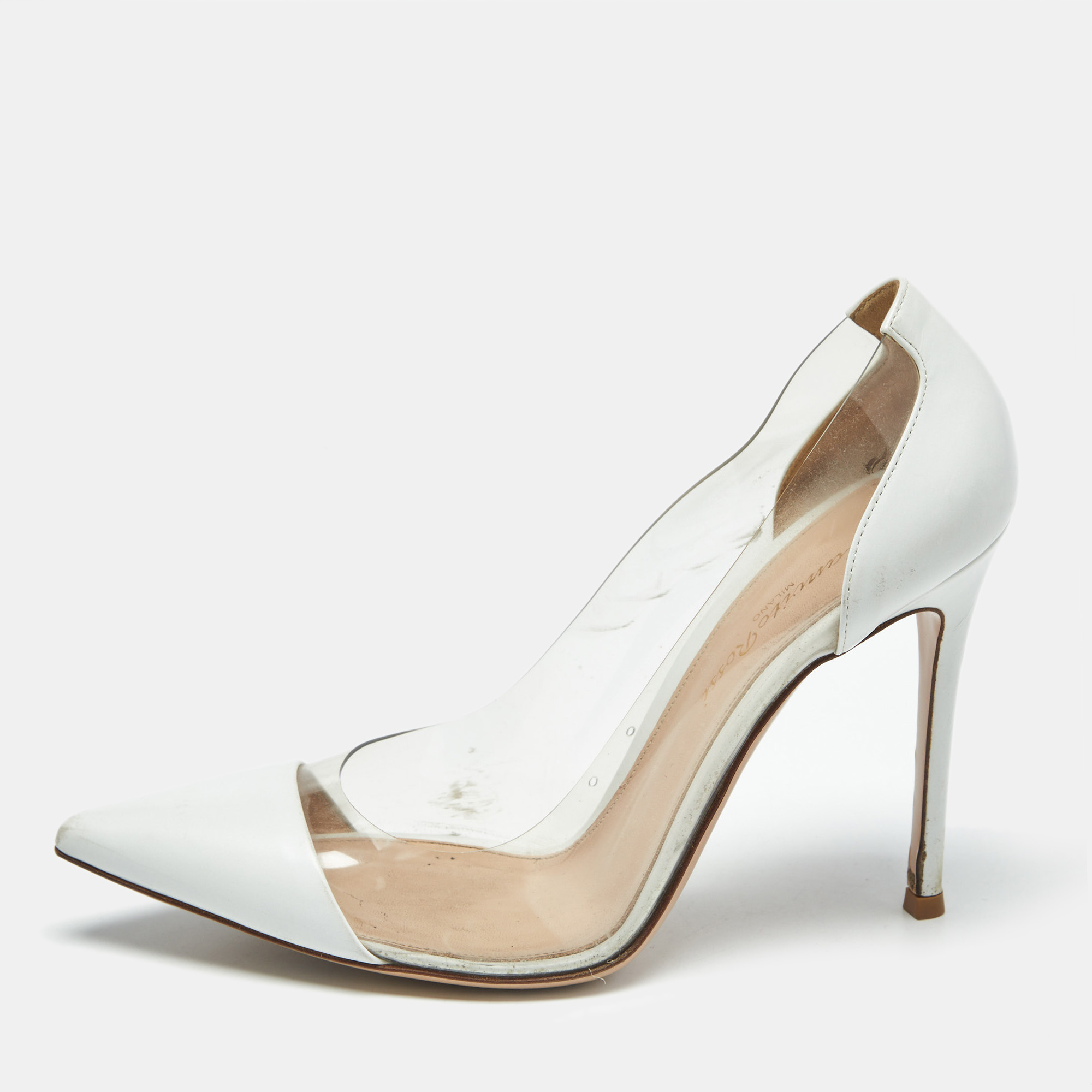 Pre-owned Gianvito Rossi White/transparent Leather And Pvc Plexi Pumps Size 39