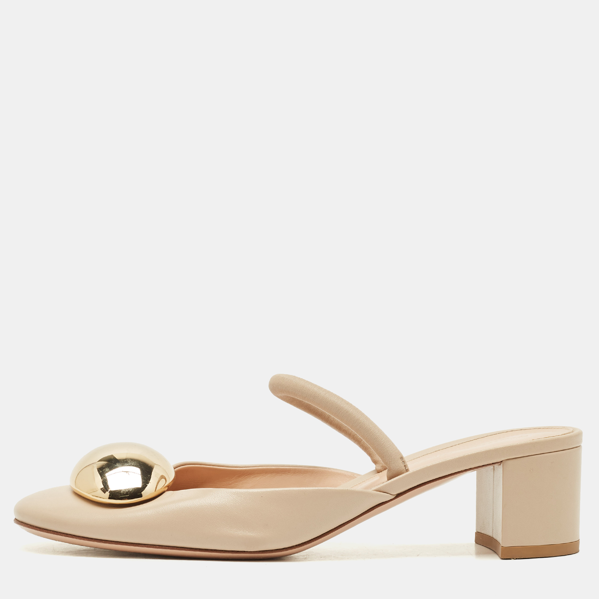 

Gianvito Rossi Beige Leather Sphera Block Heel Pumps Size 40