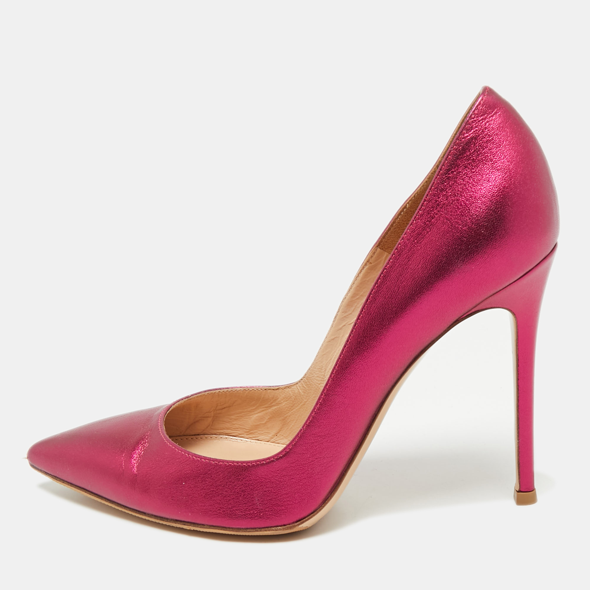 

Gianvito Rossi Metallic Pink Leather Plexi Pumps Size