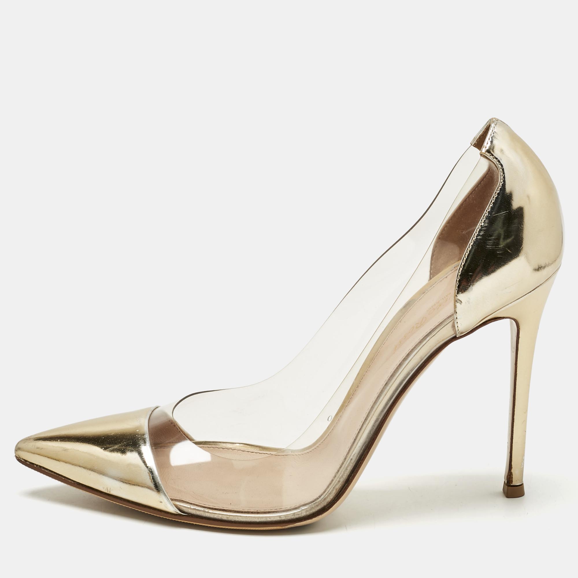 

Gianvito Rossi Gold/Transparent Patent Leather and PVC Plexi Pumps Size