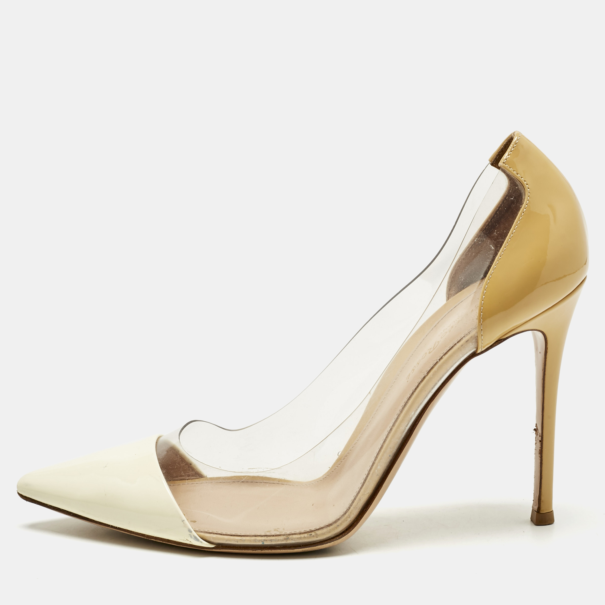 

Gianvito Rossi Cream/Beige Patent Leather and PVC Plexi Pumps Size