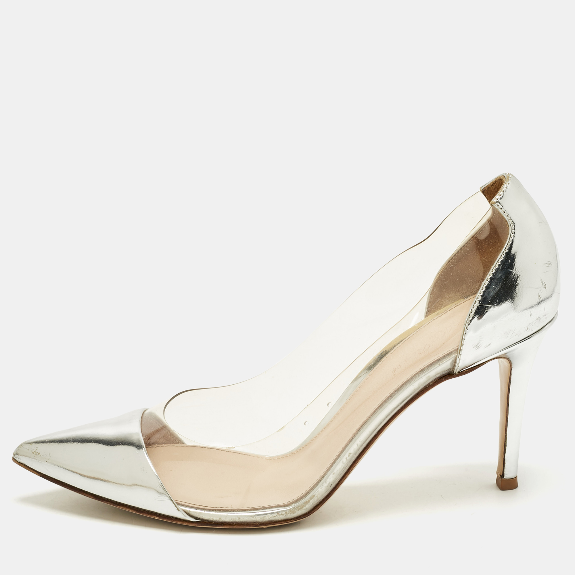 

Gianvito Rossi Silver/Transparent Leather and PVC Plexi Pumps Size