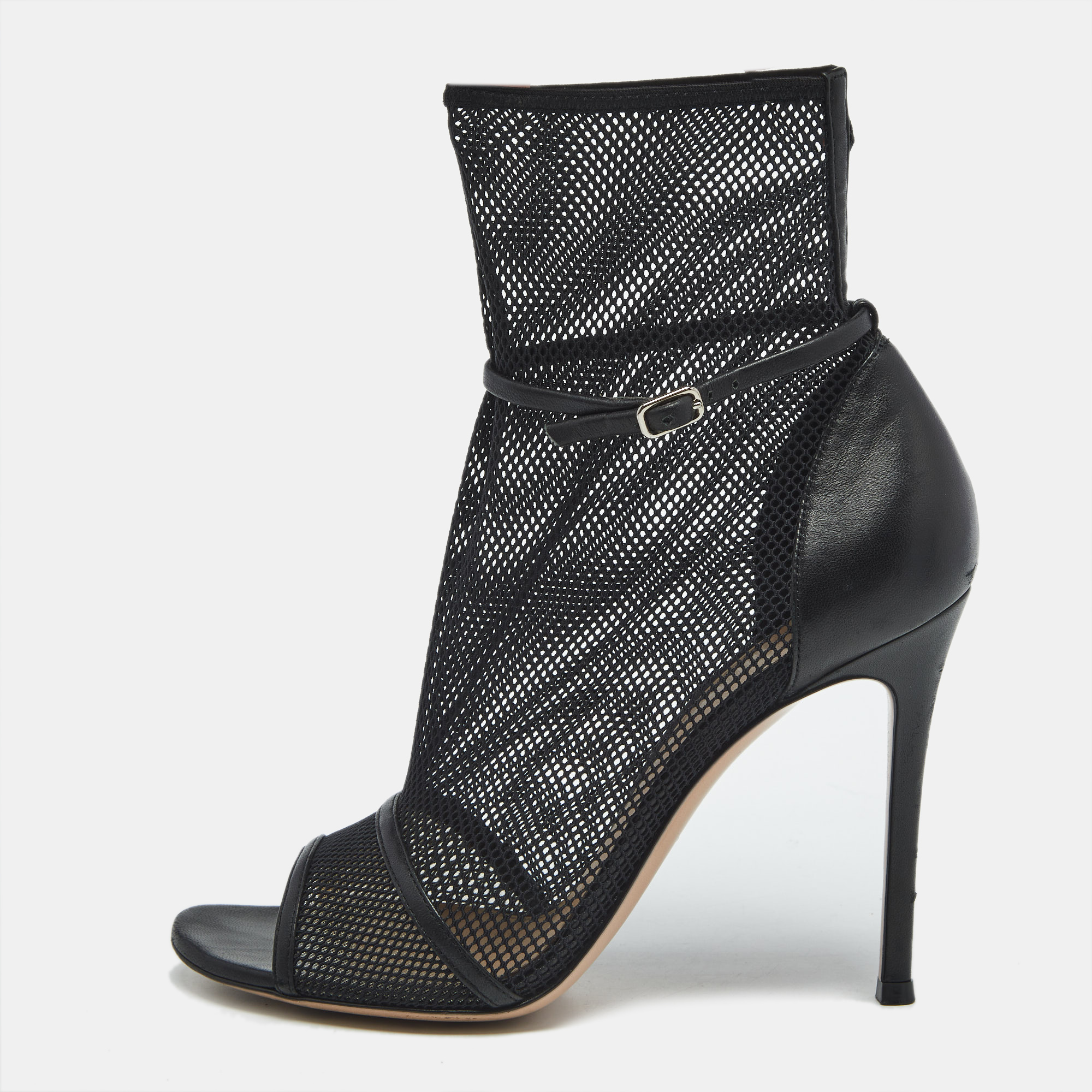 

Gianvito Rossi Black Leather and Mesh Idol Ankle Length Boots Size