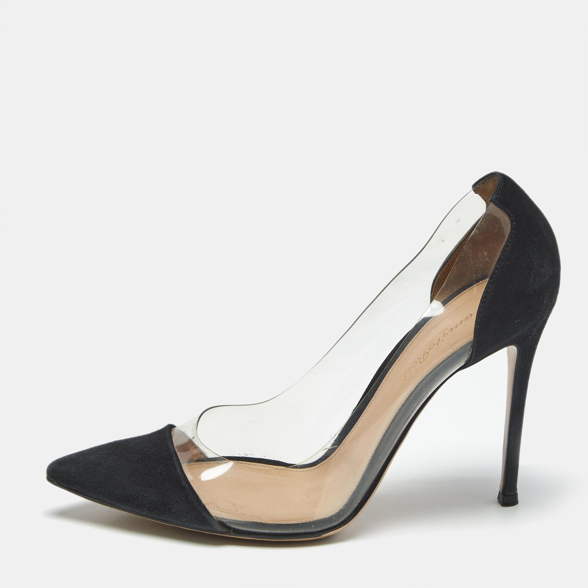 

Gianvito Rossi Black/Transparent Suede and PVC Plexi Pumps Size