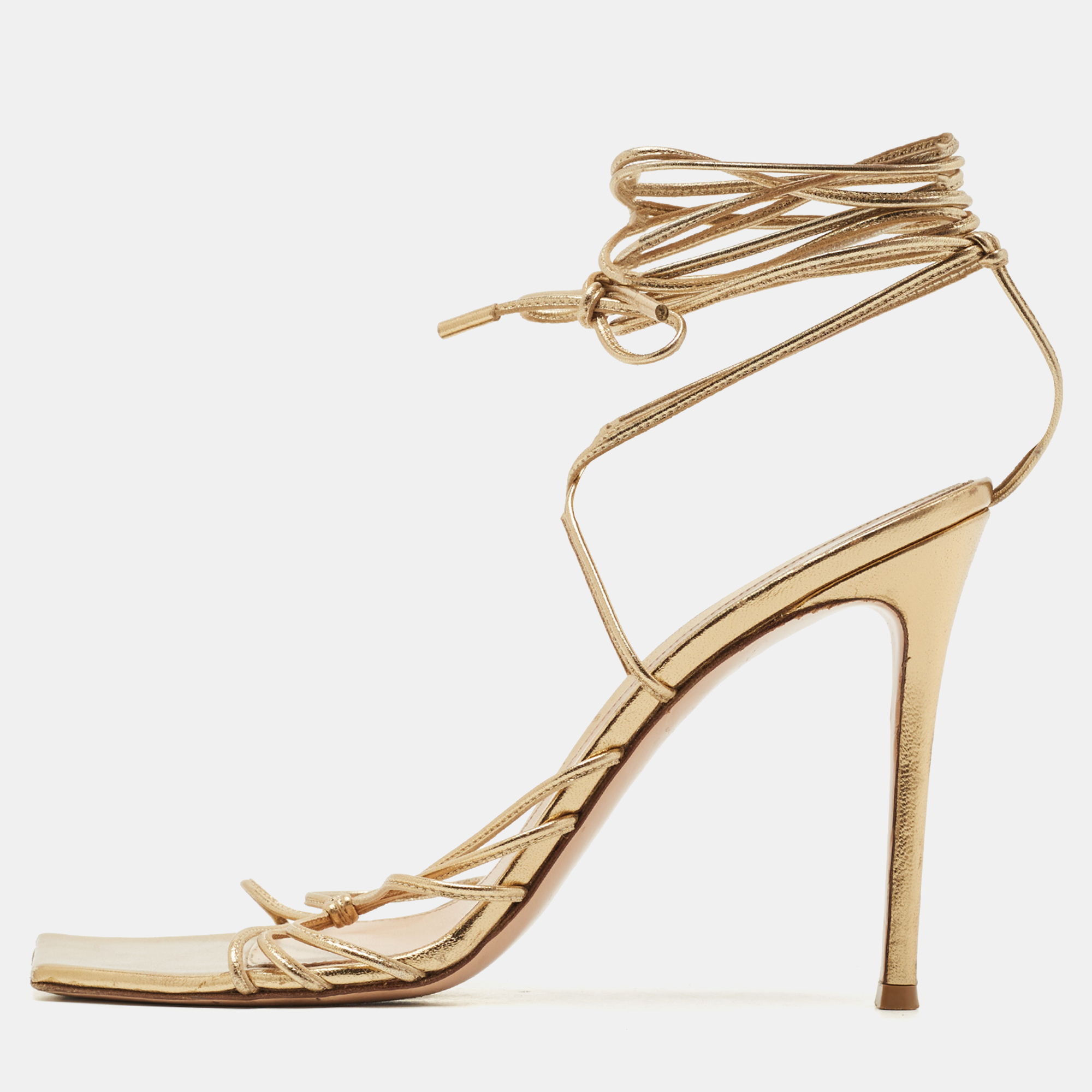 

Gianvito Rossi Metallic Gold Leather Giza Wrapped Sandals Size