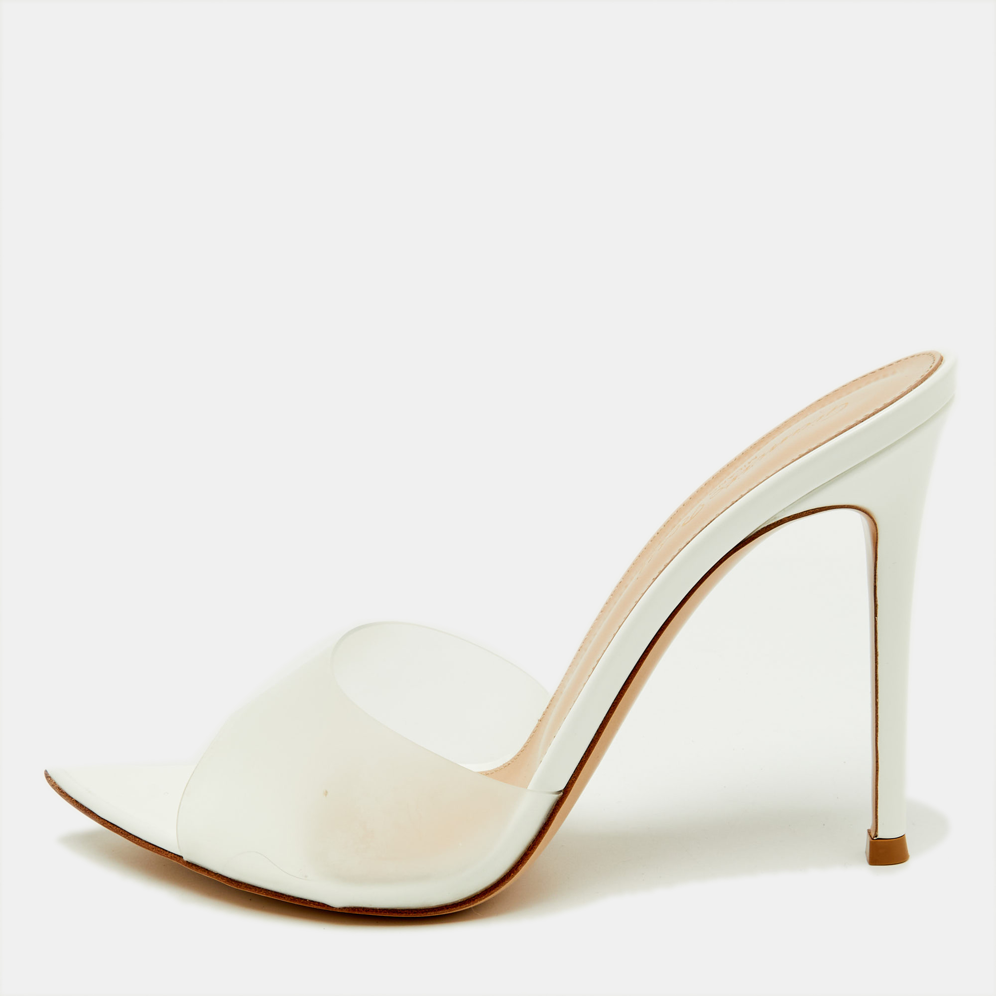 

Gianvito Rossi Transparent PVC and Patent Leather Elle Slide Sandals Size, White