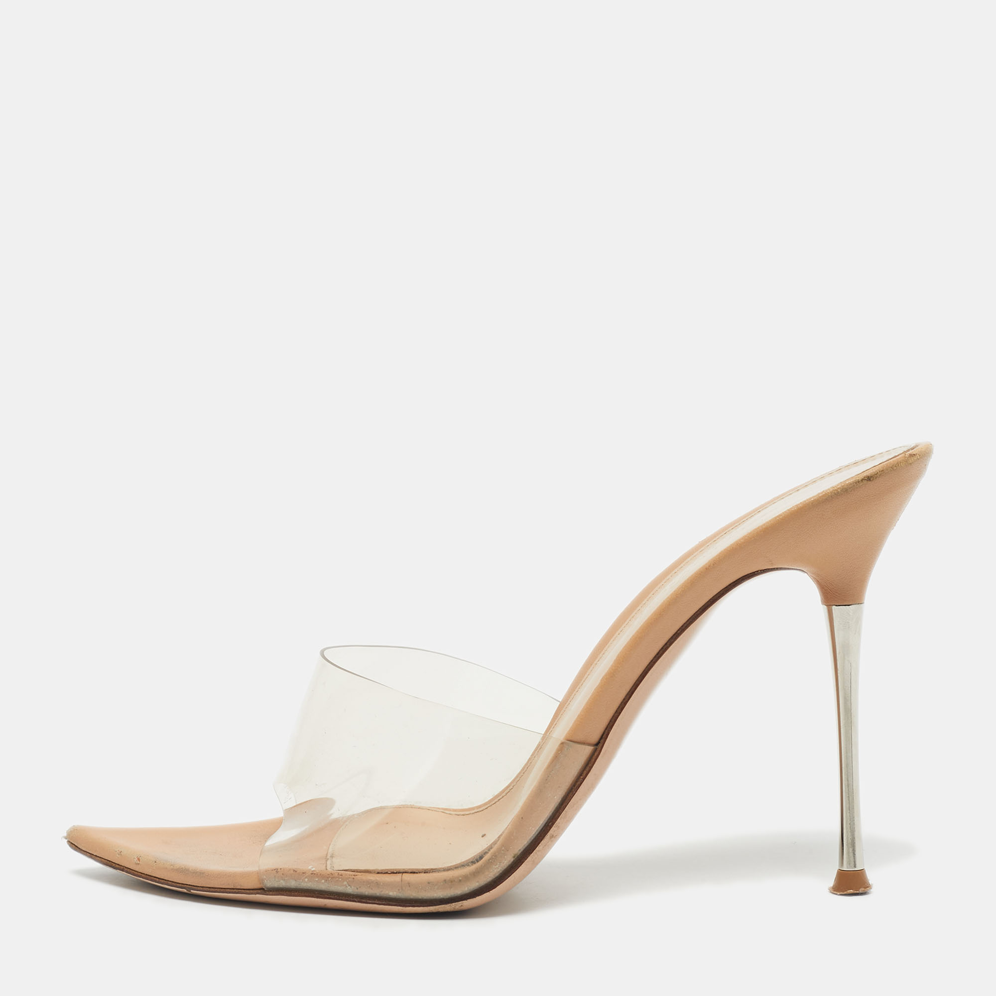 Pre-owned Gianvito Rossi Beige Pvc Elle Slide Sandals Size 36.5