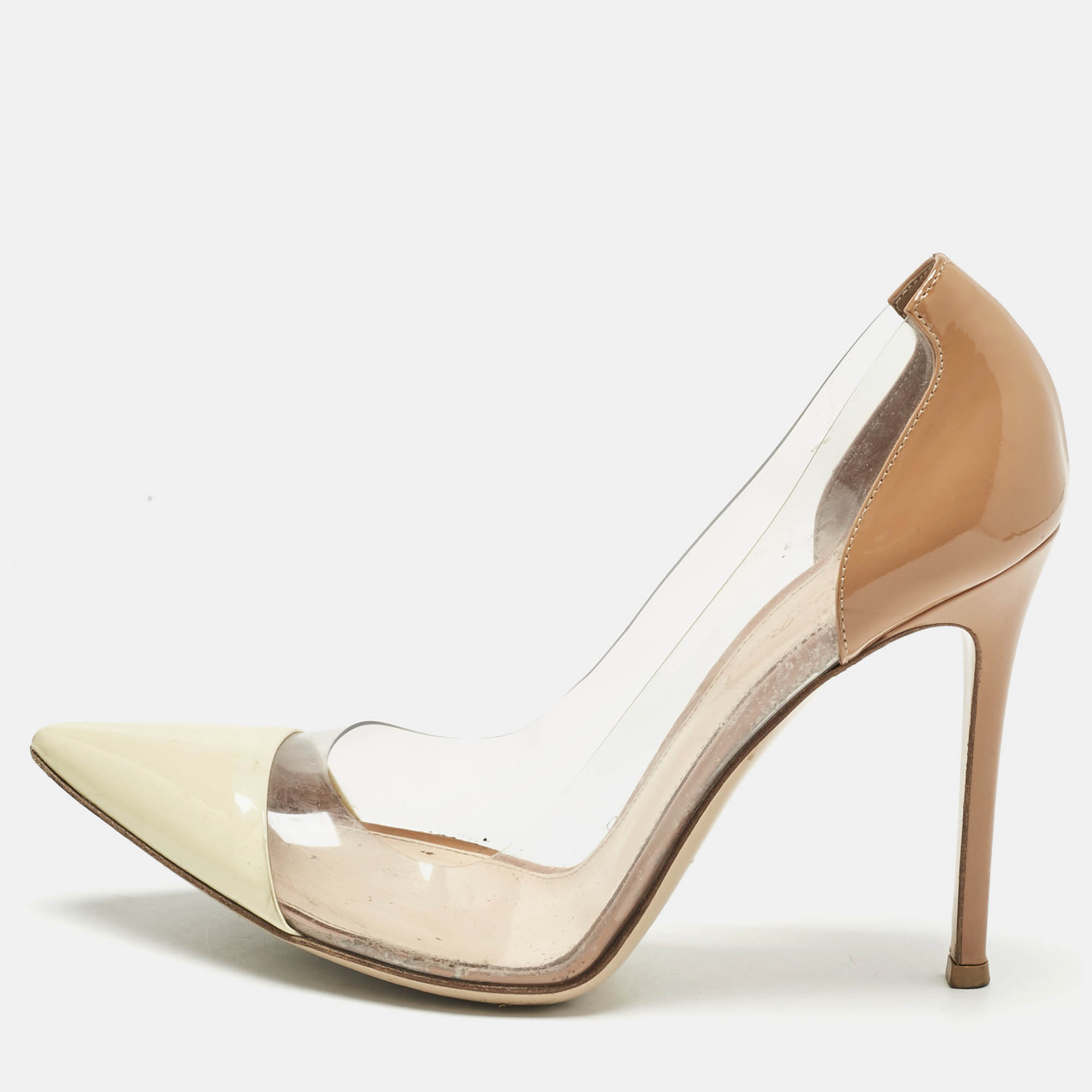 Pre-owned Gianvito Rossi Cream/beige Patent Leather And Pvc Plexi Pumps Size 39.5 In Multi