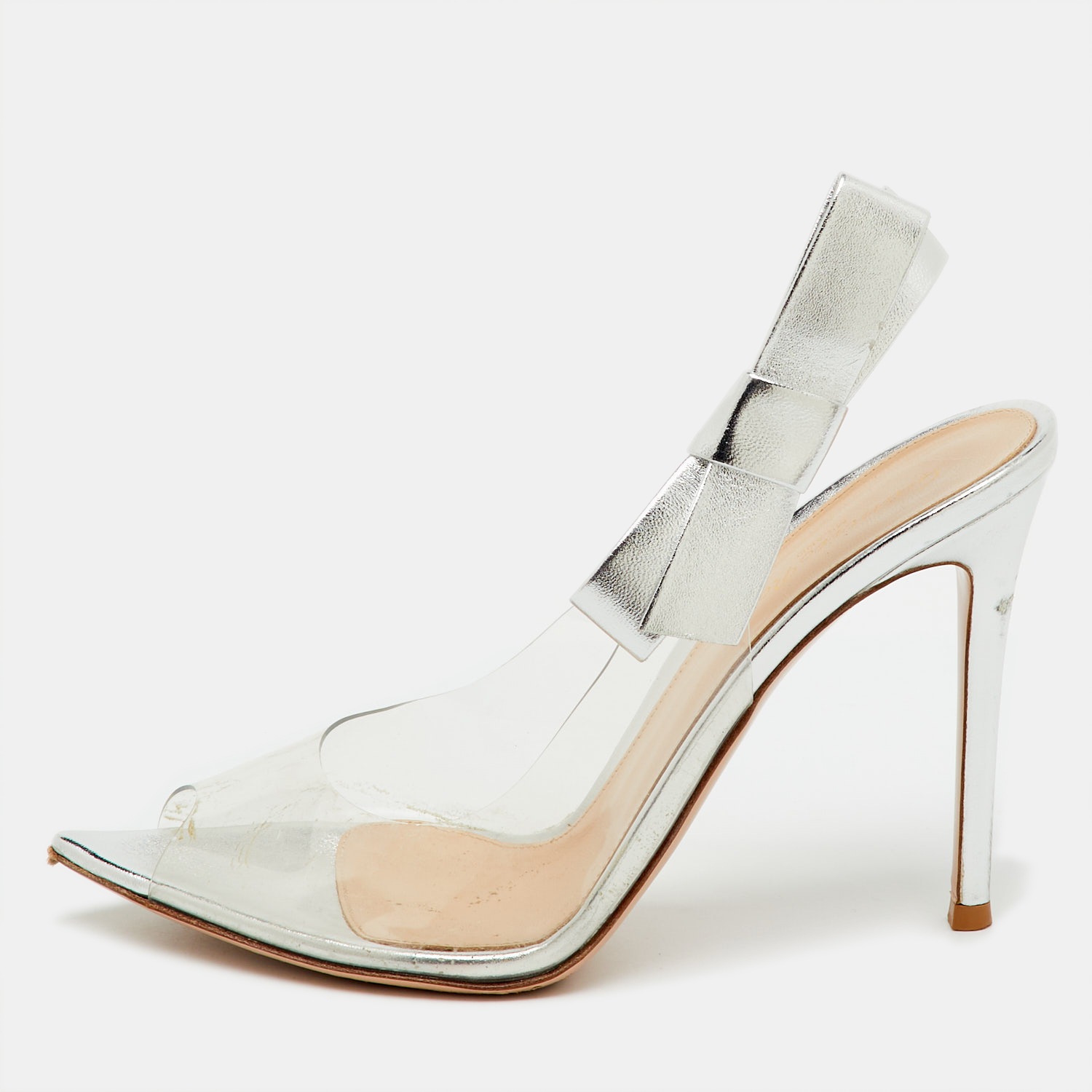 Pre-owned Gianvito Rossi Silver/transparent Leather And Pvc Sandals Size 39