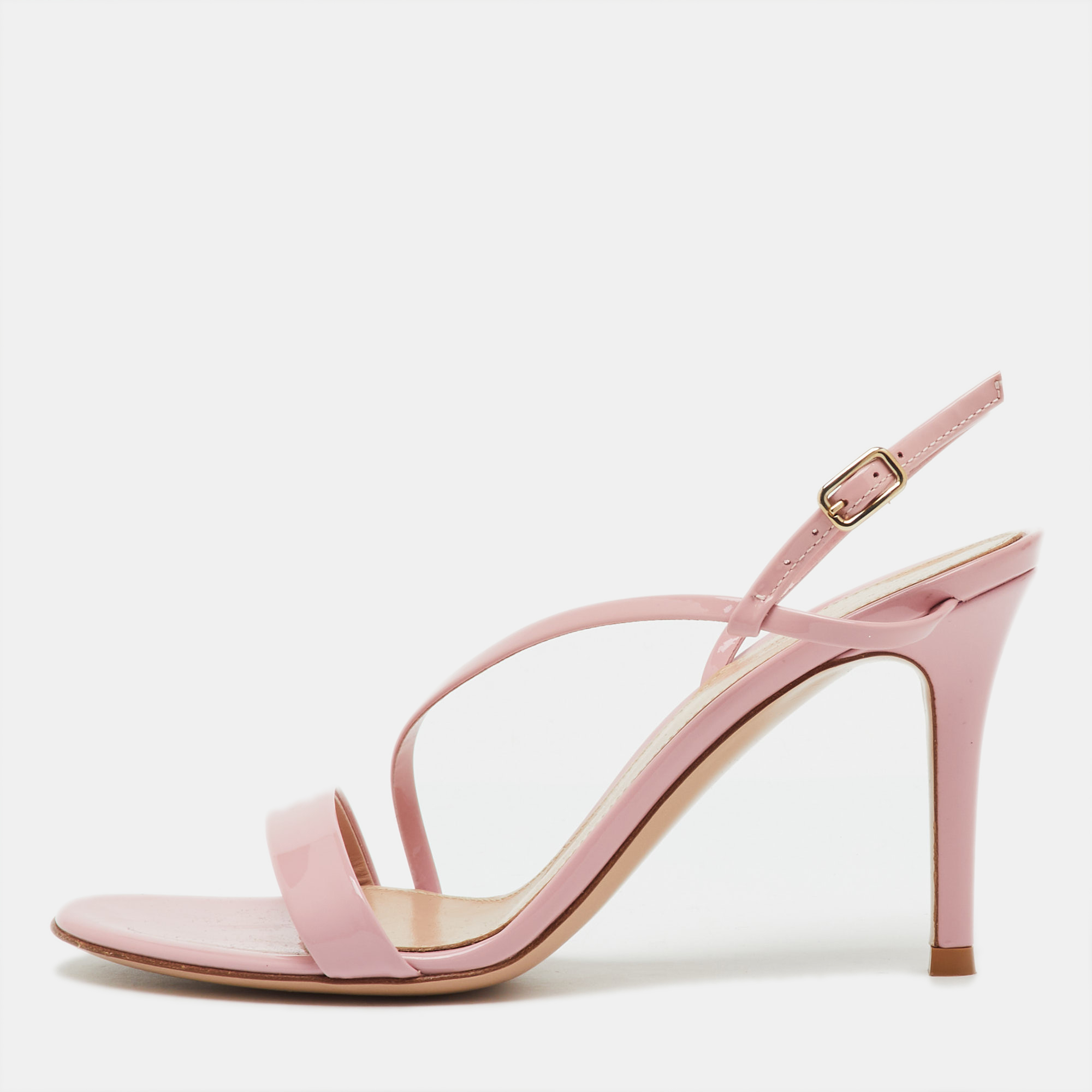 

Gianvito Rossi Pink Patent Leather Manhattan Slingback Sandals Size