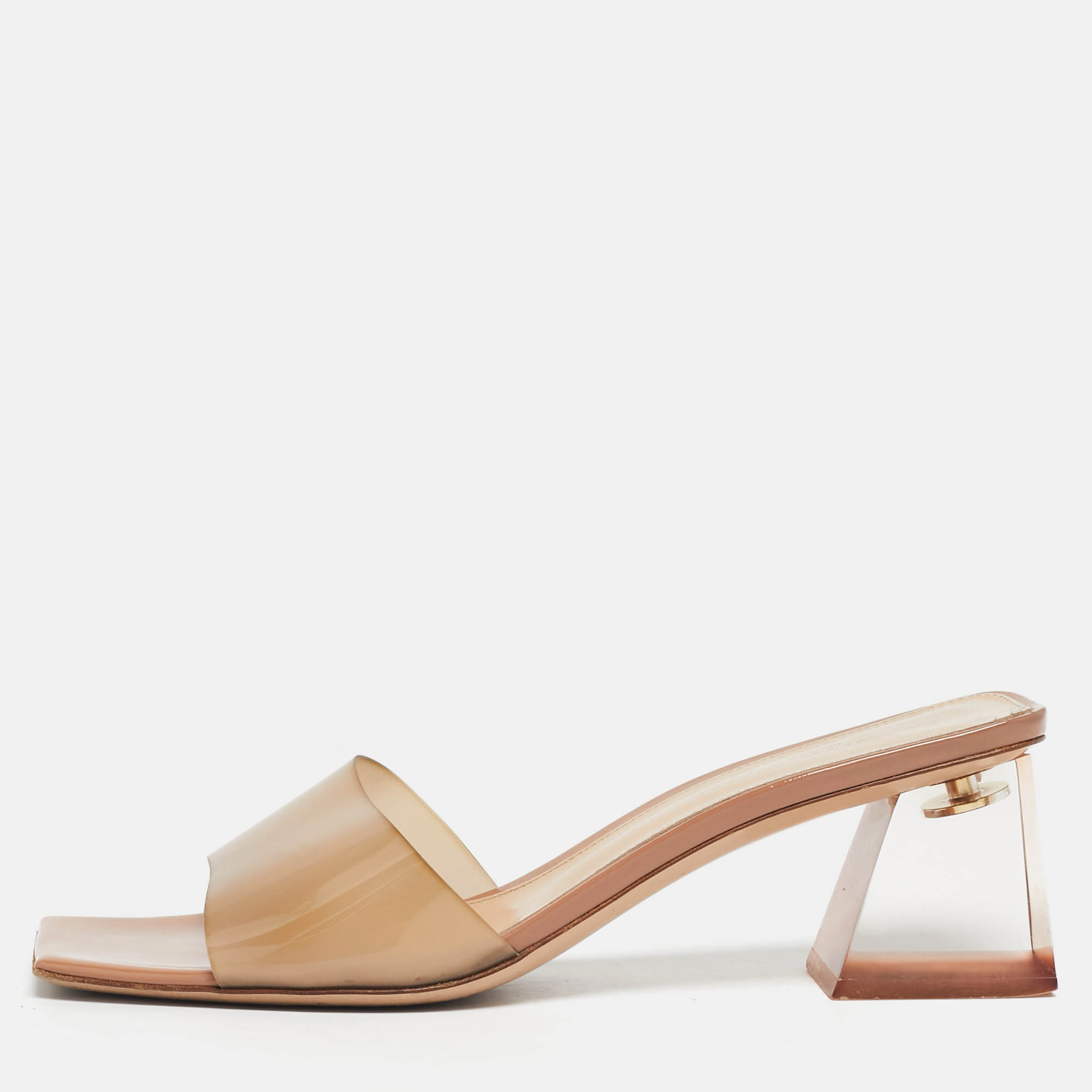Pre-owned Gianvito Rossi Beige Pvc Cosmic Mules Size 38 In Sand
