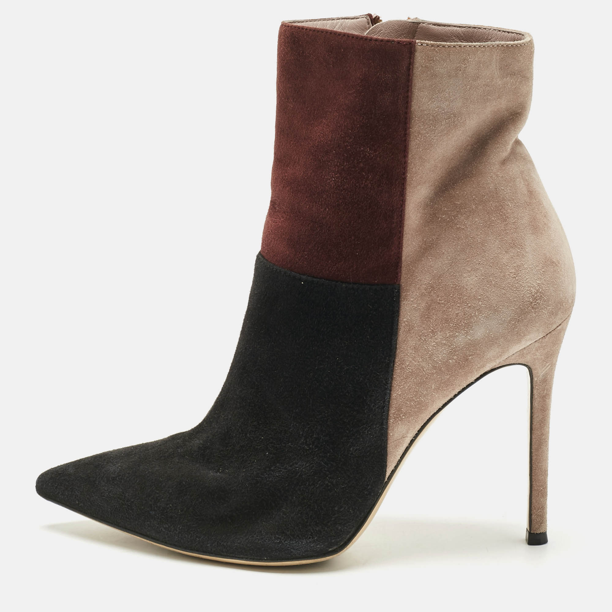 Gianvito Rossi Tricolor Suede Colorblock Zip Ankle Length Boots Size 38