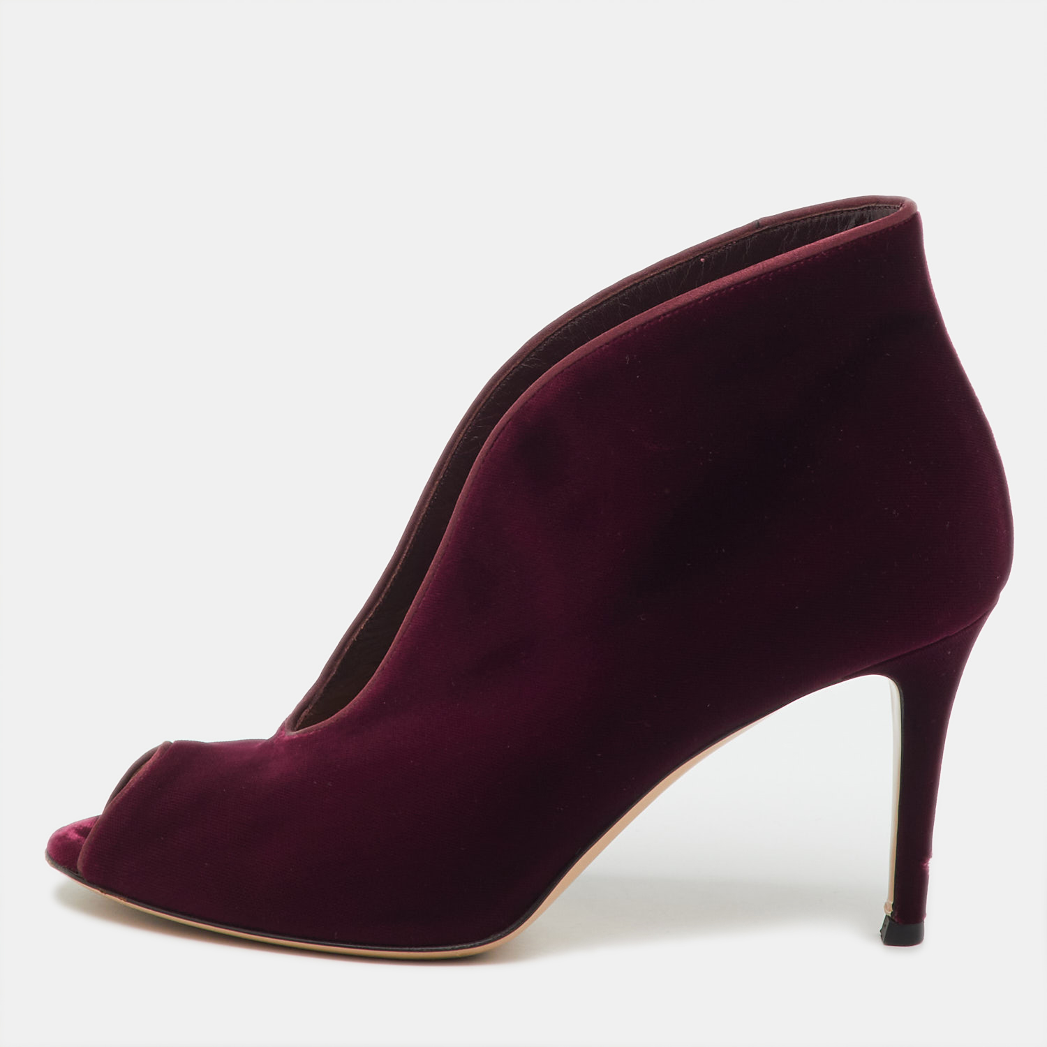 Pre-owned Gianvito Rossi Burgundy Velvet Vamp Platform Booties Size 38.5