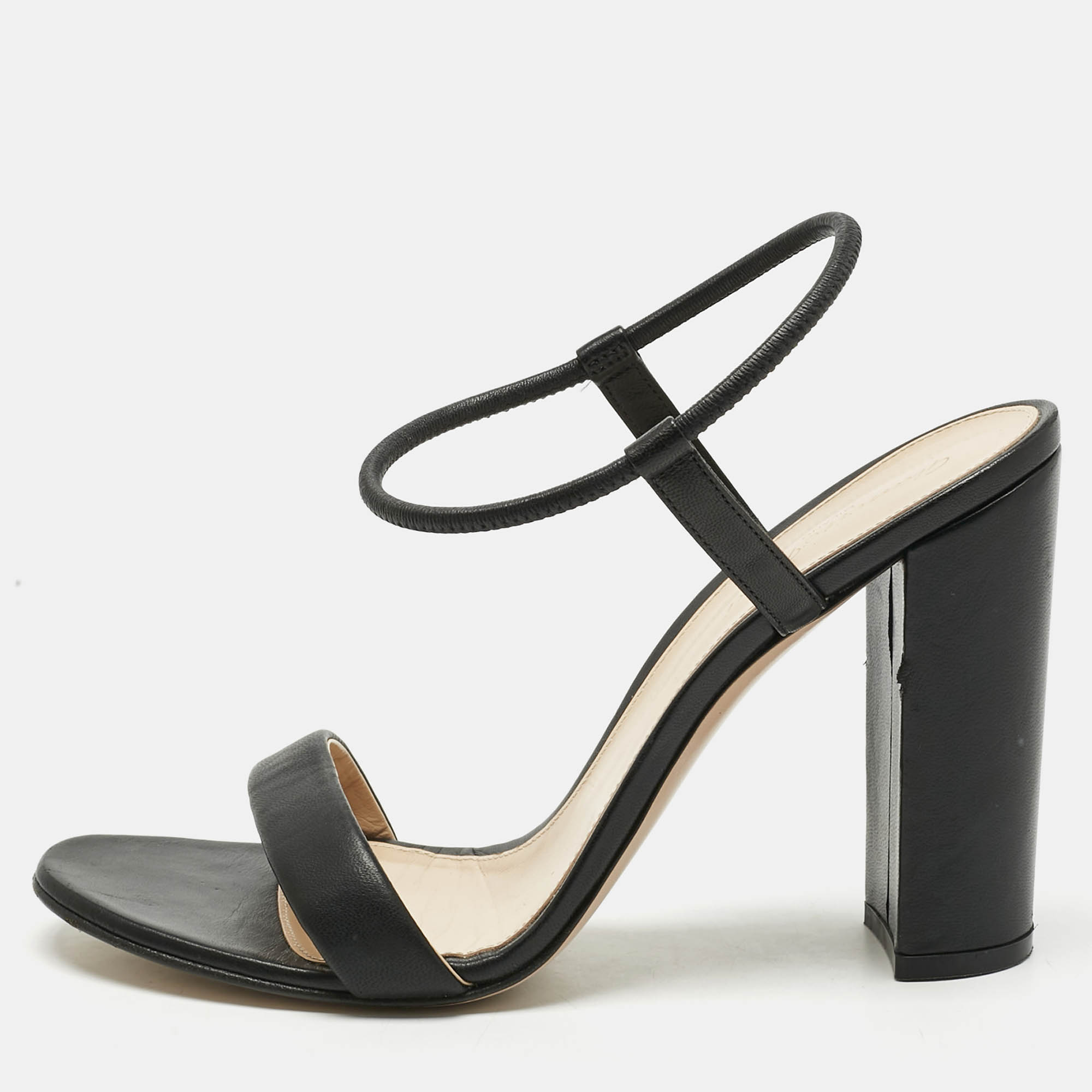 Pre-owned Gianvito Rossi Black Leather Block Heel Ankle Wrap Sandals Size 41