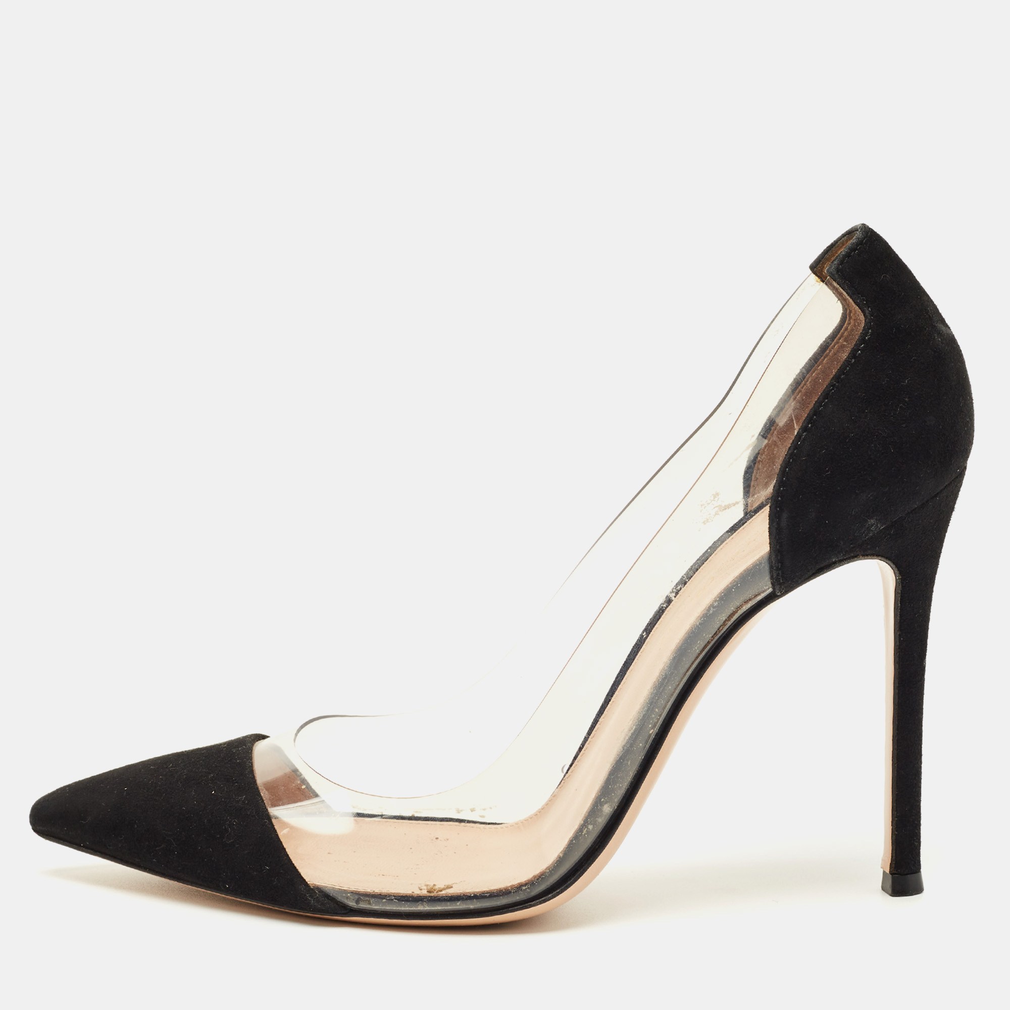 

Gianvito Rossi Black PVC and Suede Plexi Pumps Size