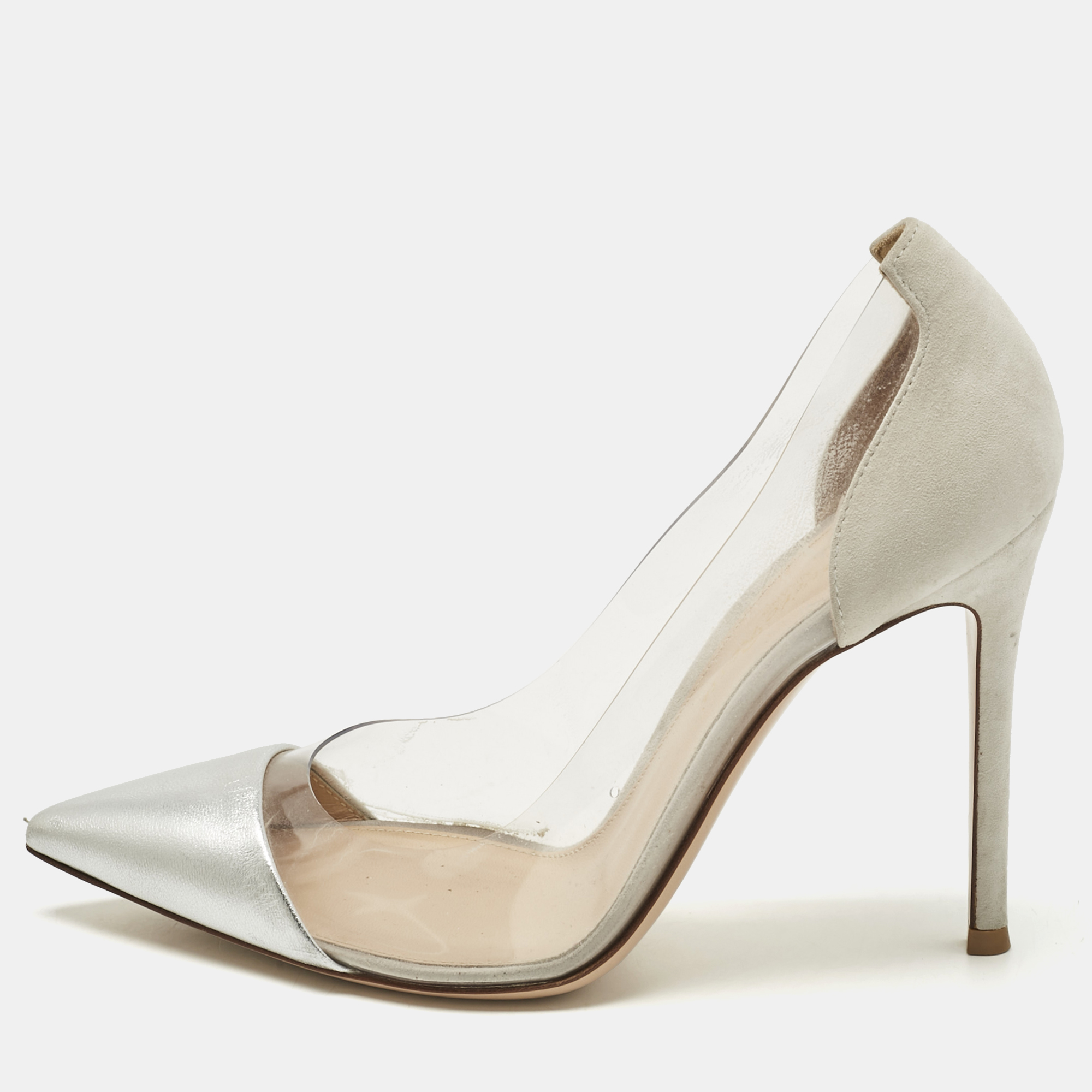 

Gianvito Rossi Transparent/Silver Leather and PVC Plexi Pumps Size
