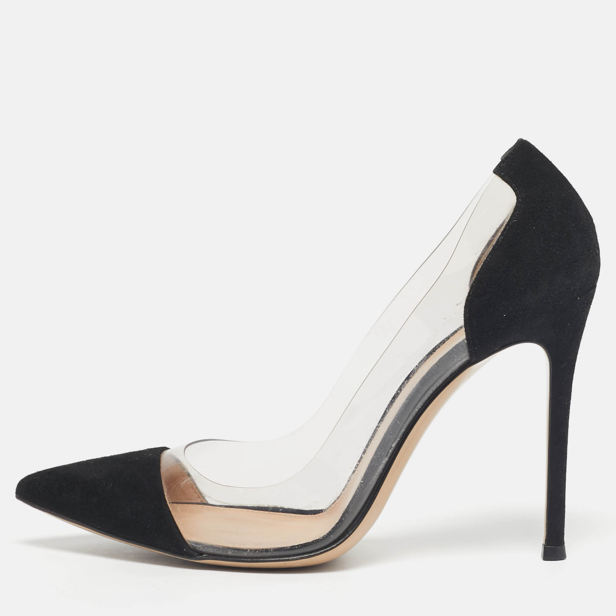 

Gianvito Rossi Black/Transparent Suede and PVC Plexi Pumps Size