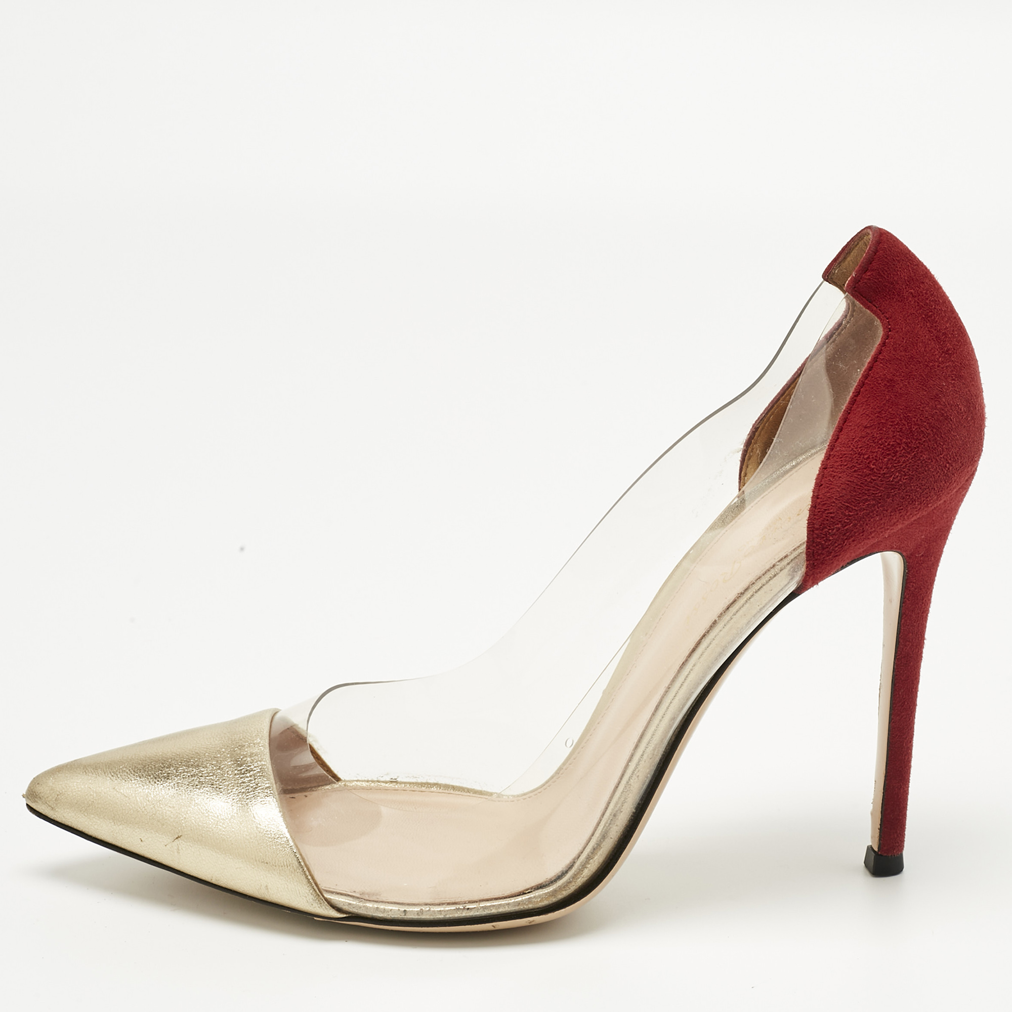 

Gianvito Rossi Burgundy/Gold PVC and Leather Plexi Pumps Size, Red