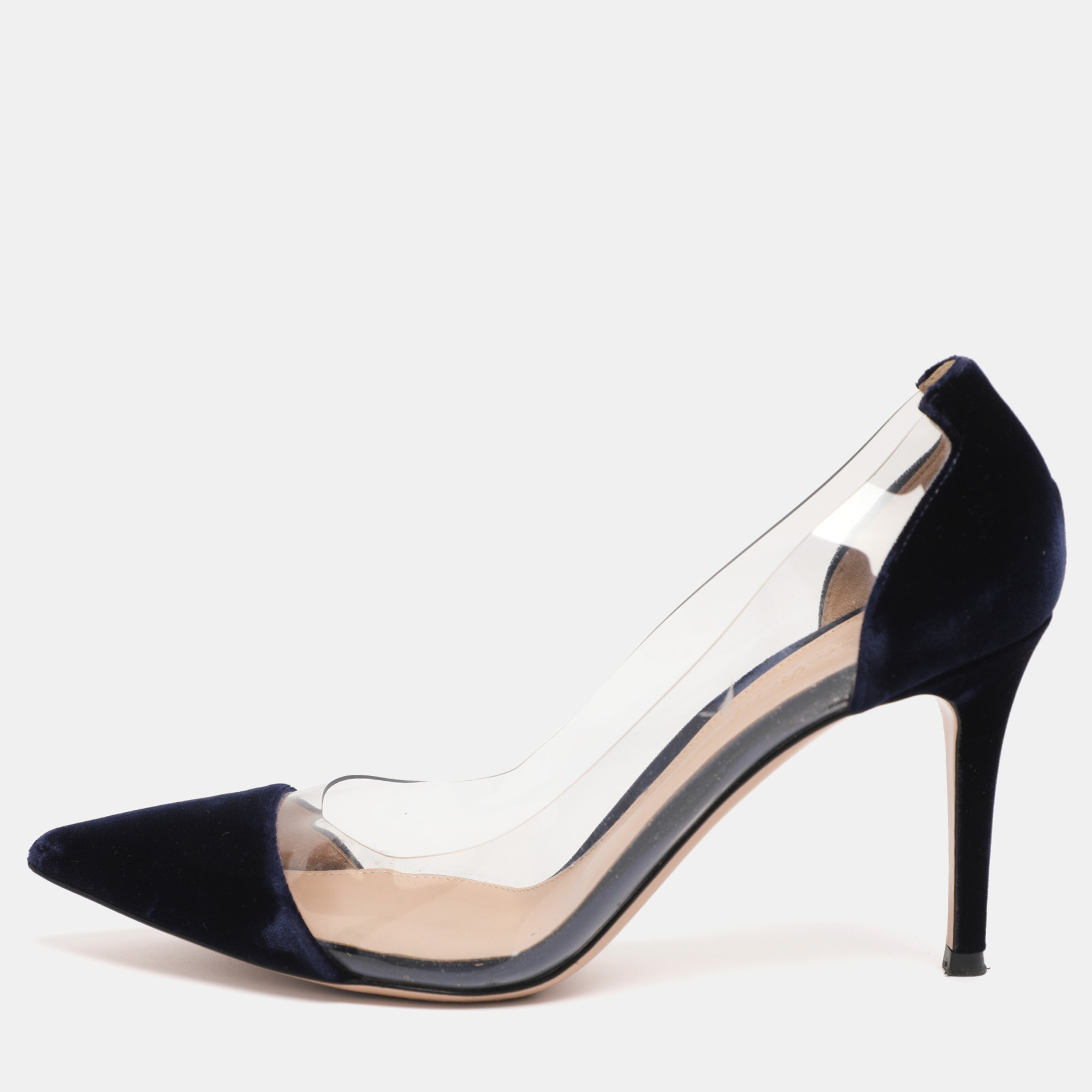 

Gianvito Rossi Midnight Blue PVC and Velvet Plexi Pumps Size 39