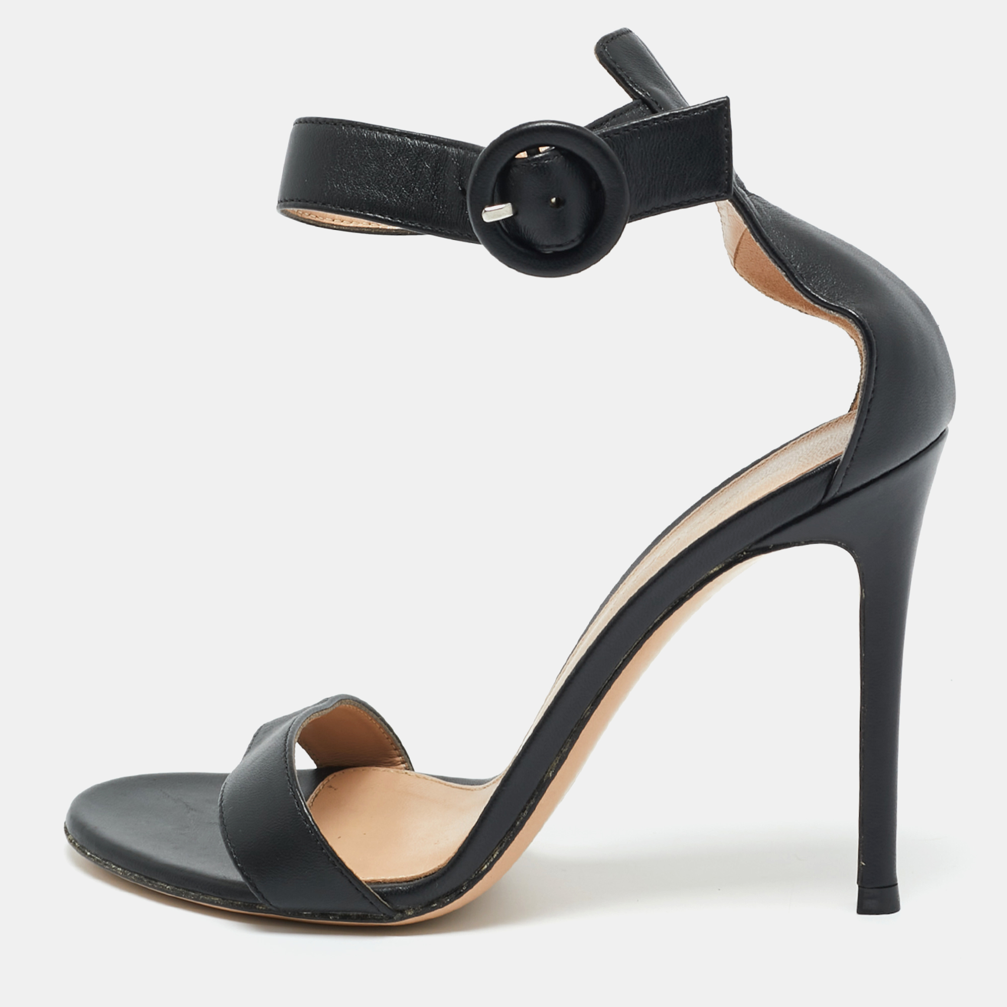 

Gianvito Rossi Black Leather Portofino Ankle Strap Sandals Size